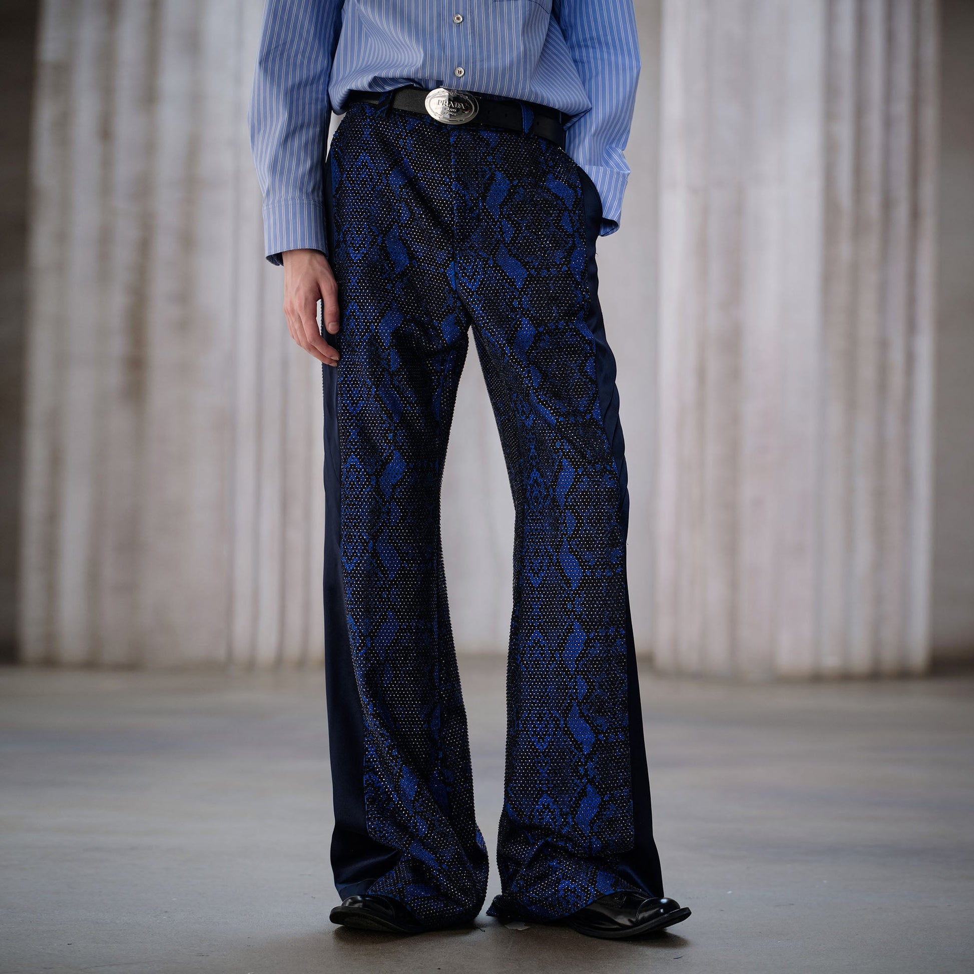 FACEONLAB Snake Diamond Straight-Leg Pants-Pants-M-Free Shipping Leatheretro