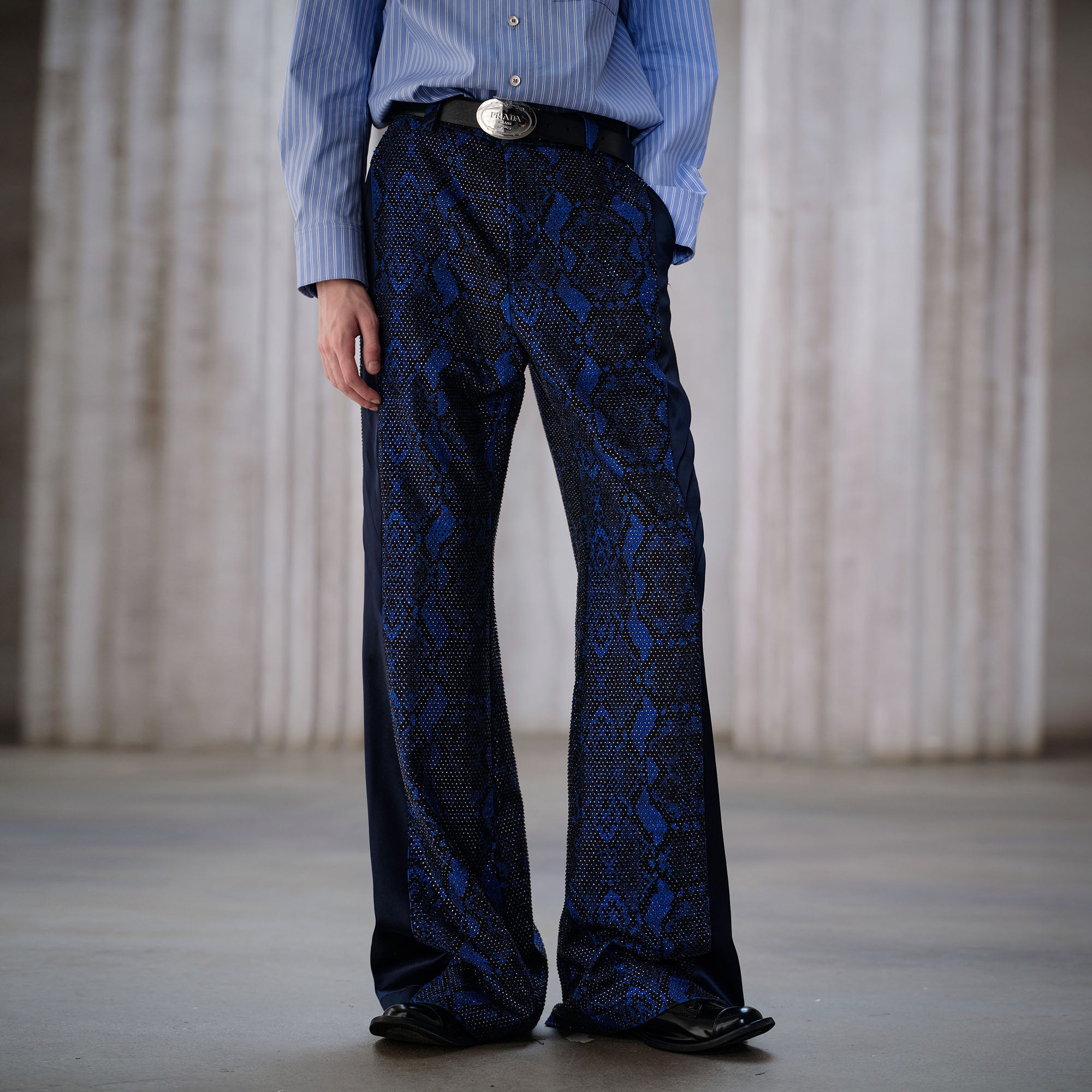 FACEONLAB Snake Diamond Straight-Leg Pants-Pants-M-Free Shipping Leatheretro