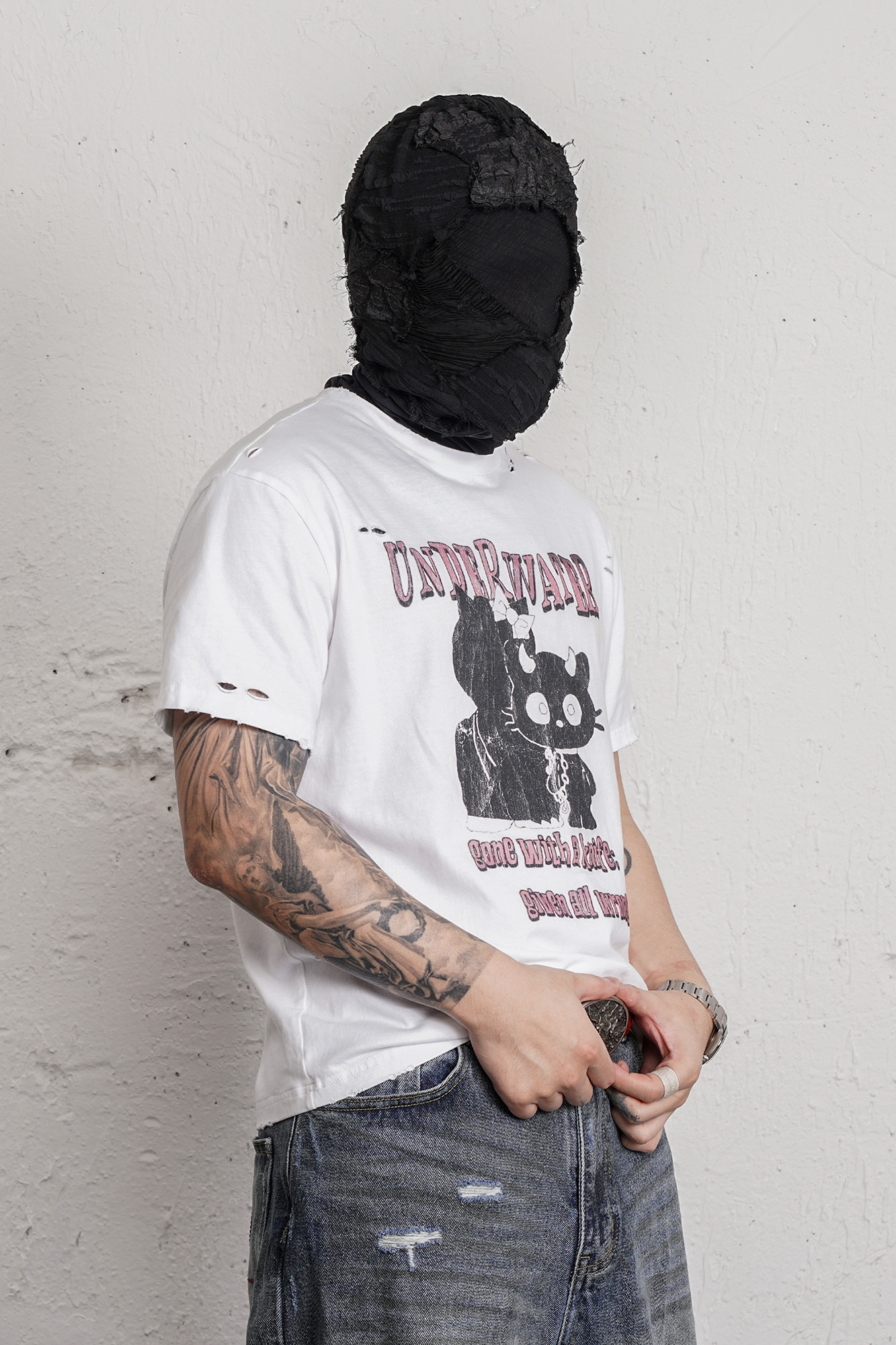 UNDERWATER Distressed Black Cat Graphic T-Shirt-T Shirt-S-Free Shipping Leatheretro