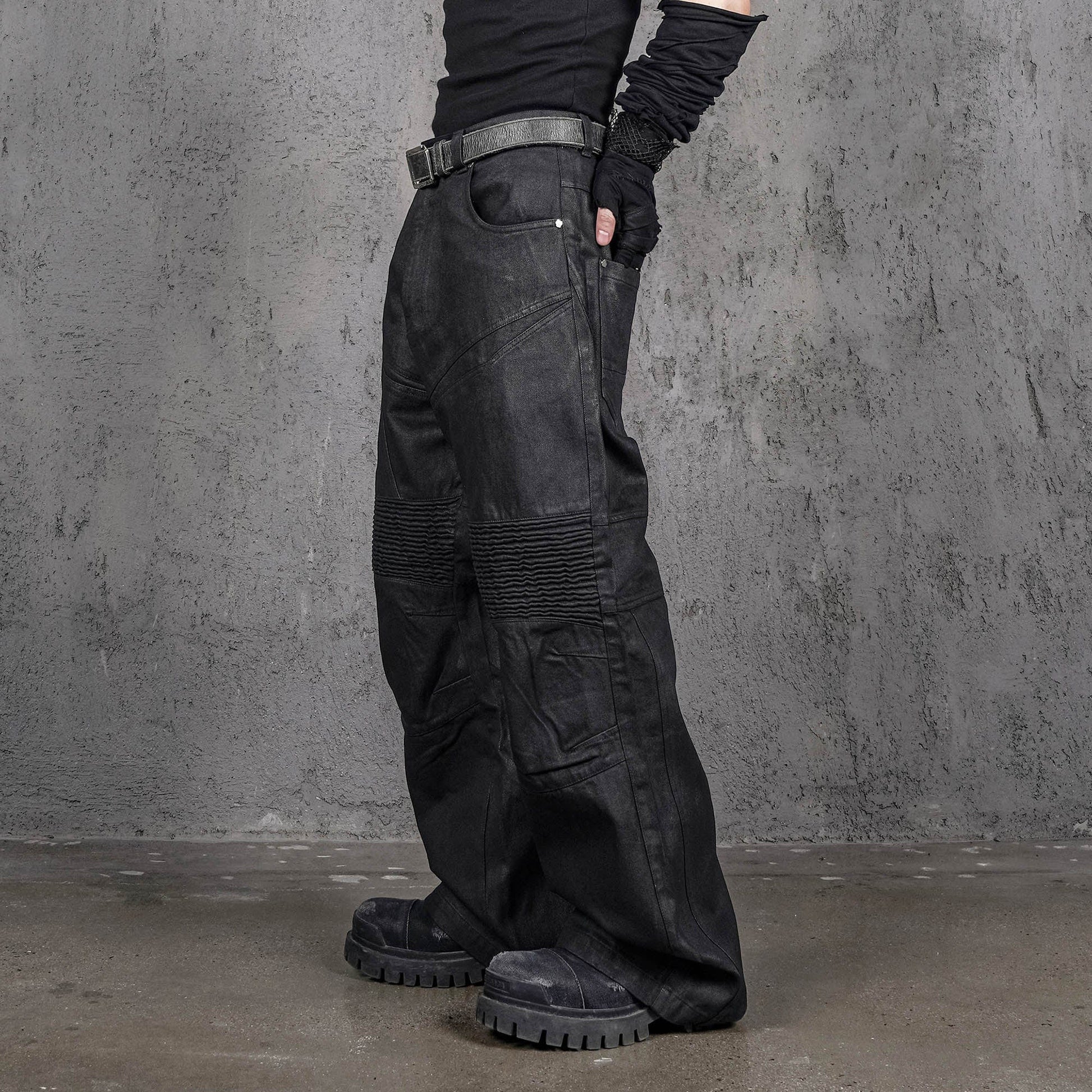 UNDERWATER Infernal Gaze Crinkled Waxed Wide-Leg Pants Black-Pants-S-Free Shipping Leatheretro