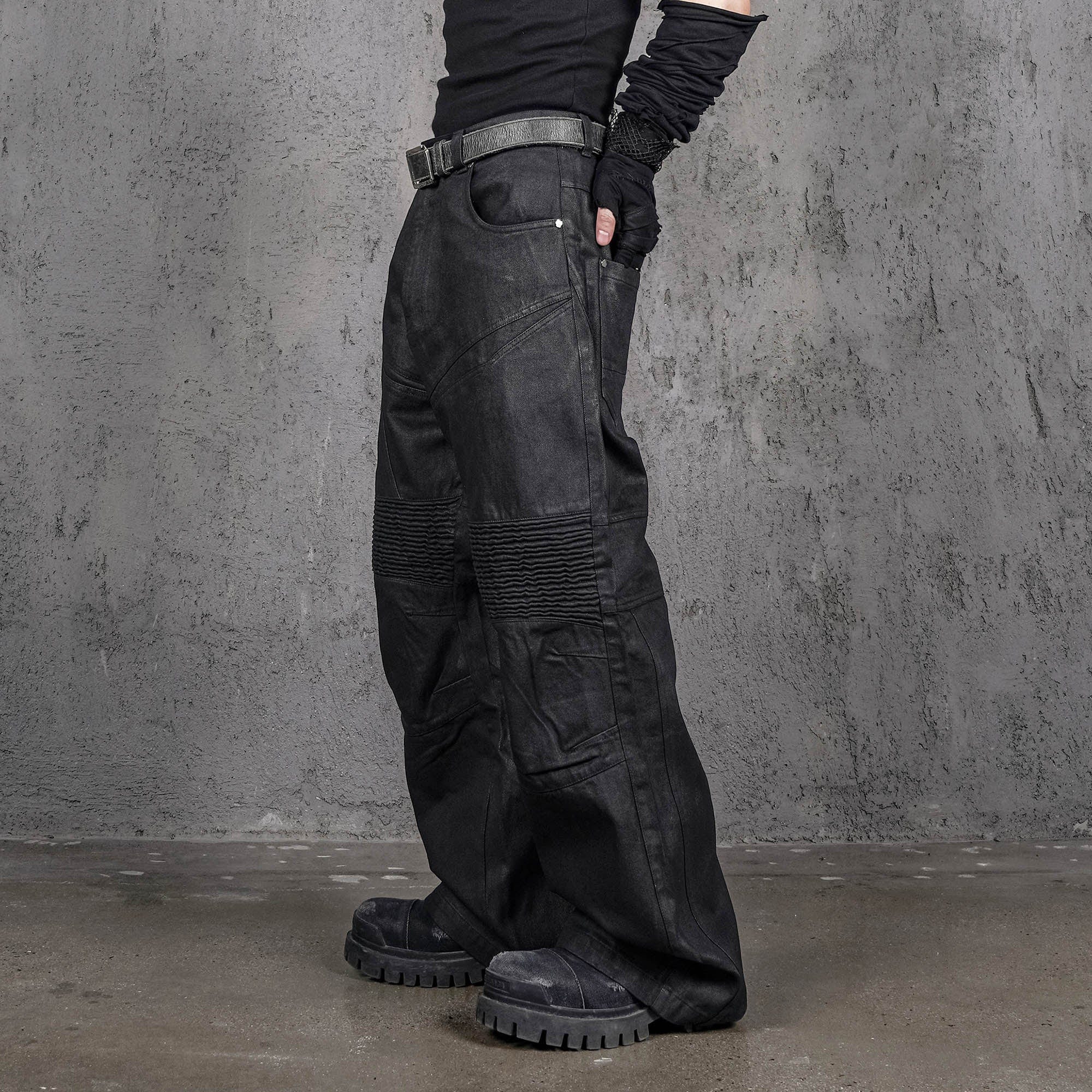 UNDERWATER Infernal Gaze Crinkled Waxed Wide-Leg Pants Black-Pants-S-Free Shipping Leatheretro