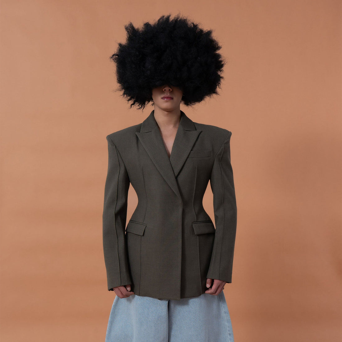 CLP Cinched-Waist Padded Shoulder Blazer Brown-Jacket-S (Preorder)-Free Shipping Leatheretro
