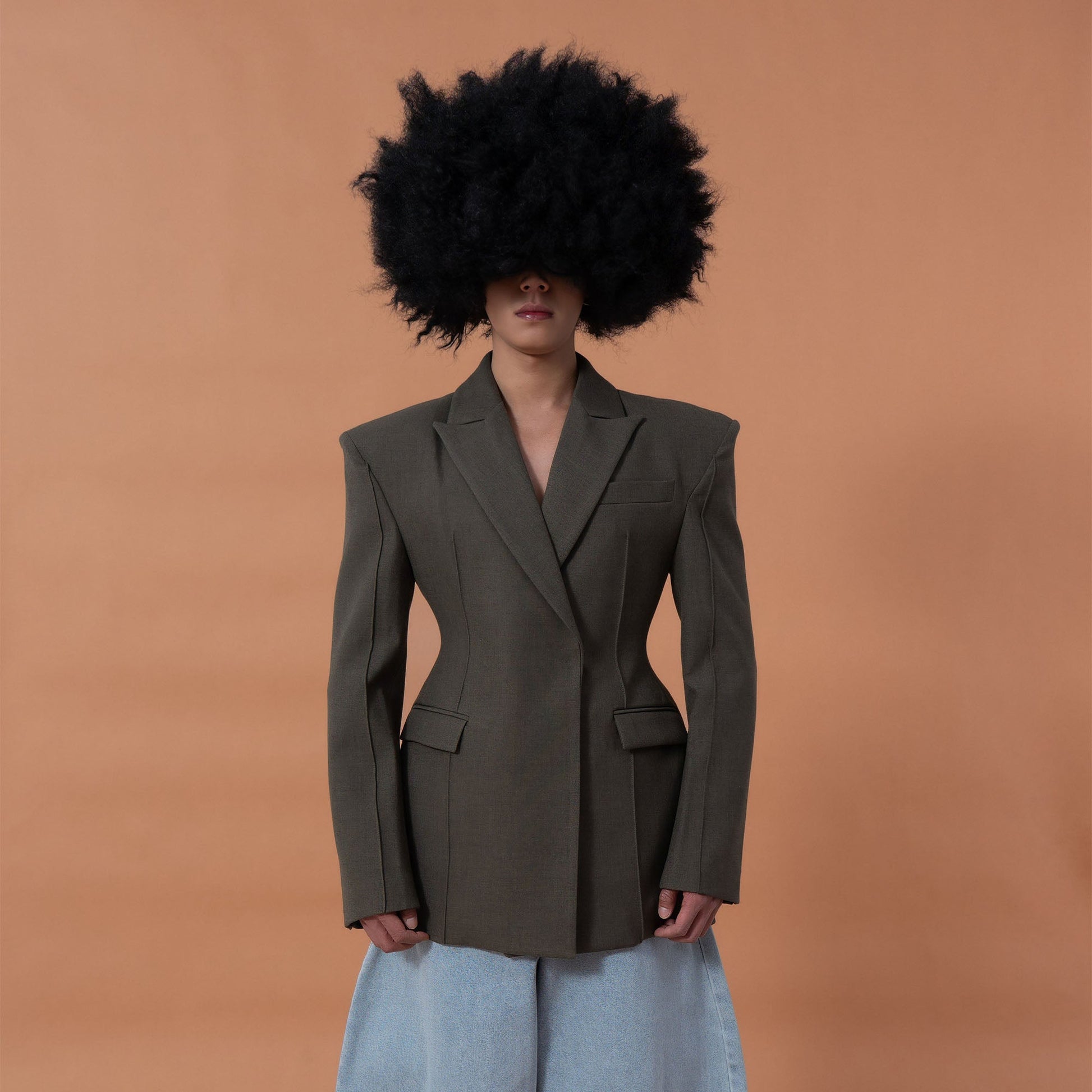 CLP Cinched-Waist Padded Shoulder Blazer Brown-Jacket-S (Preorder)-Free Shipping Leatheretro