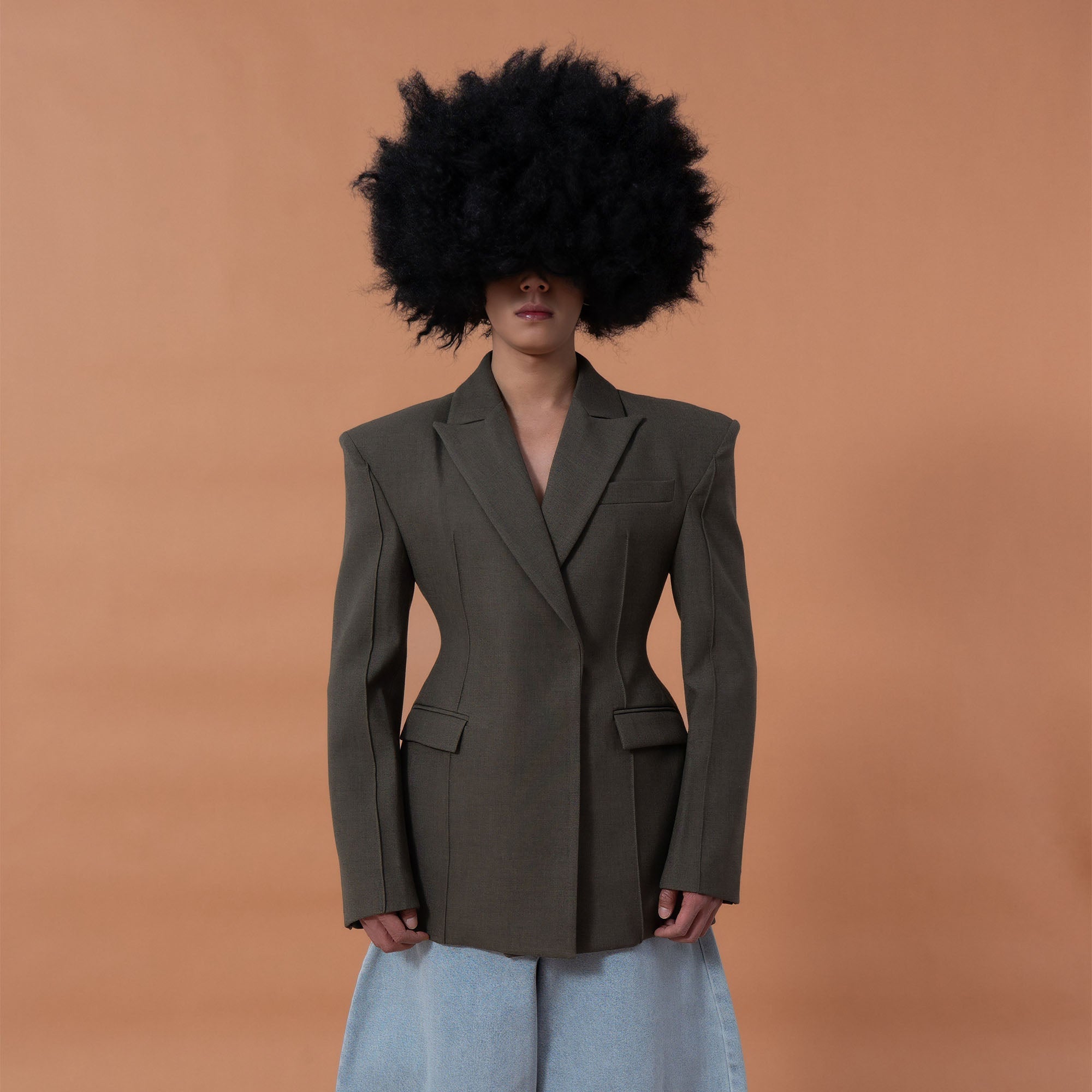CLP Cinched-Waist Padded Shoulder Blazer Brown-Jacket-S (Preorder)-Free Shipping Leatheretro