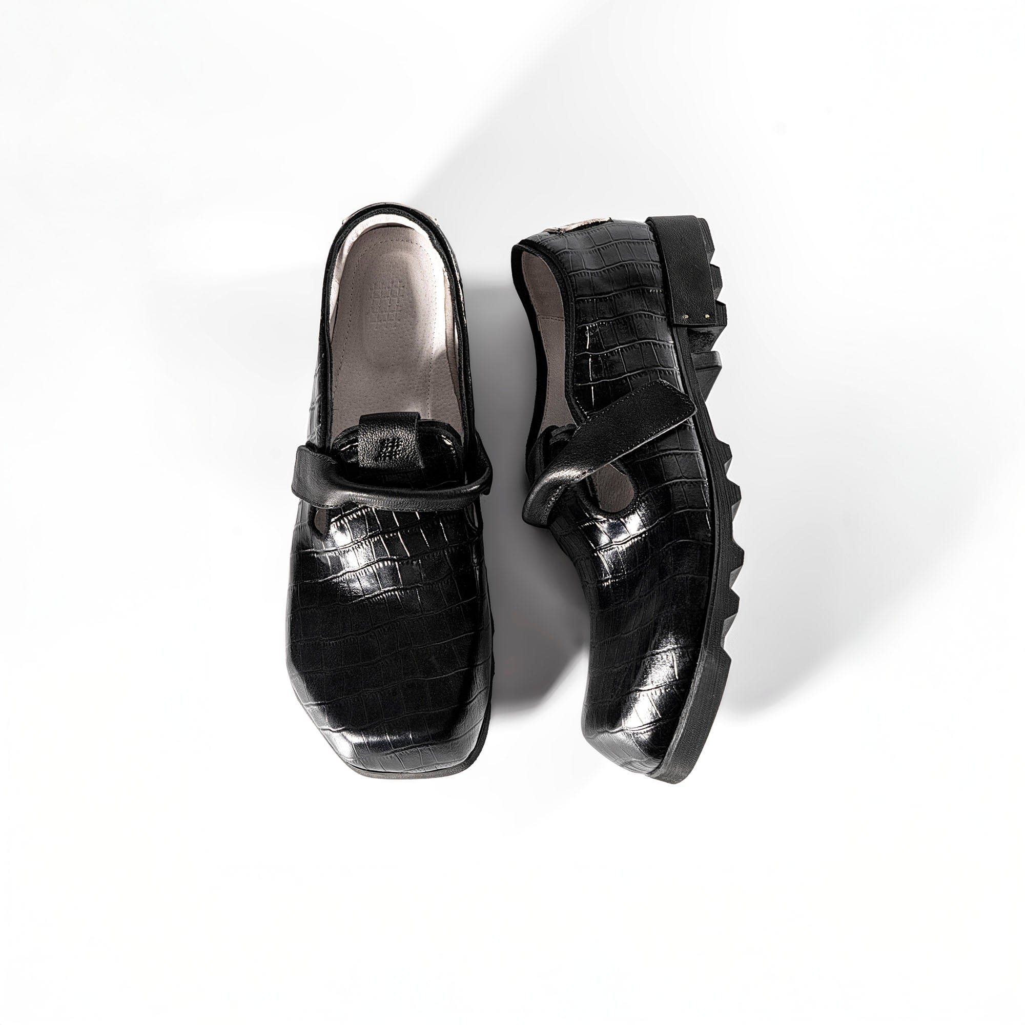 REWRITE Croc-Embossed Strap Loafers-Shoes-38.5-Free Shipping Leatheretro