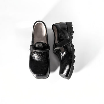 REWRITE Croc-Embossed Strap Loafers-Shoes-38.5-Free Shipping Leatheretro