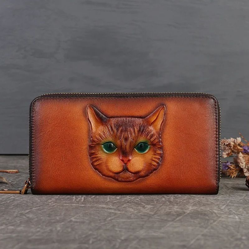 Handmade Genuine Leather Vintage Long Wallet for Women-Wallets & Money Clips-Brown-Free Shipping Leatheretro