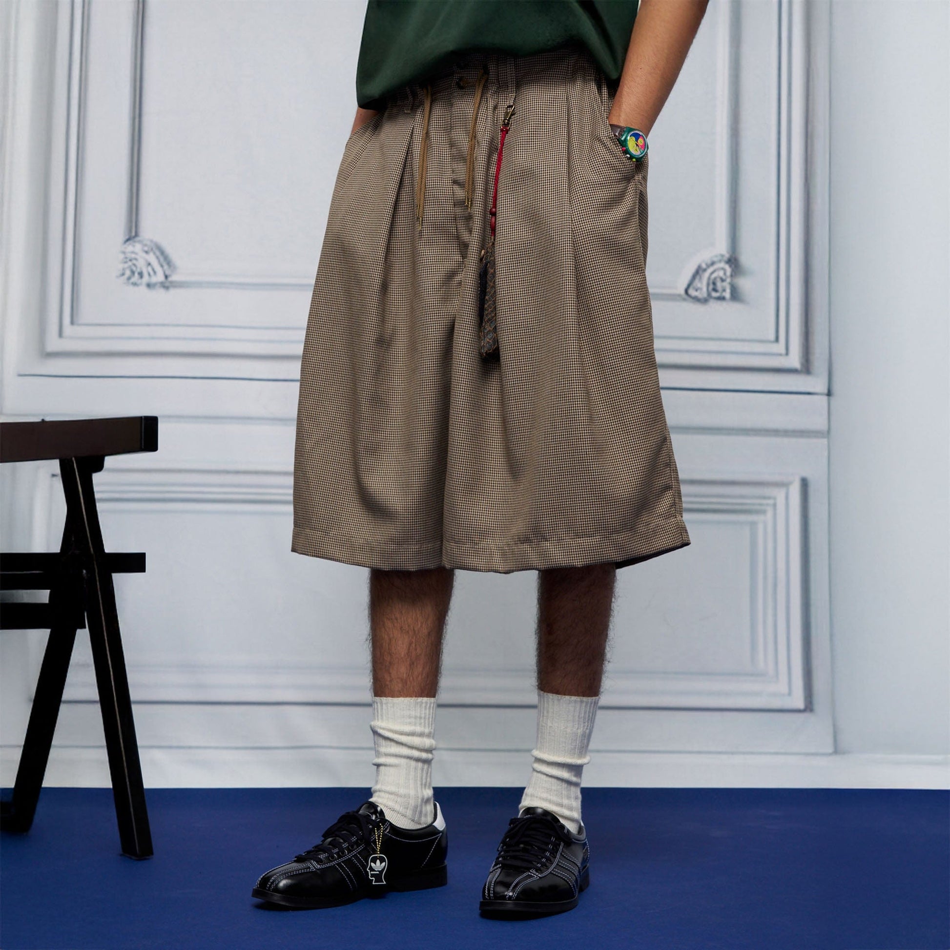 UNLIMITED MOTE Pleated Wide-Leg Drawstring Shorts Houndstooth-Shorts-S-Free Shipping Leatheretro