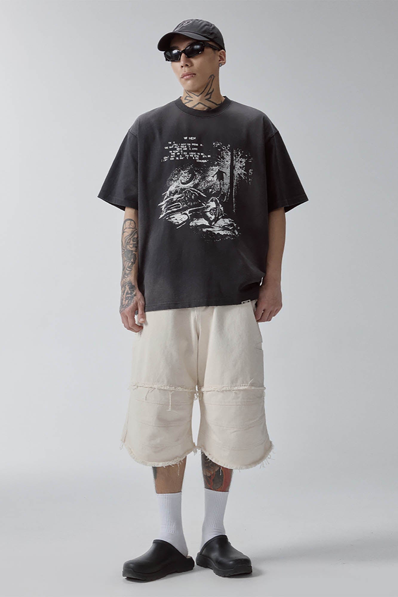 F2CE Layered Spliced Frayed-Edge Shorts-Shorts-S-Free Shipping Leatheretro