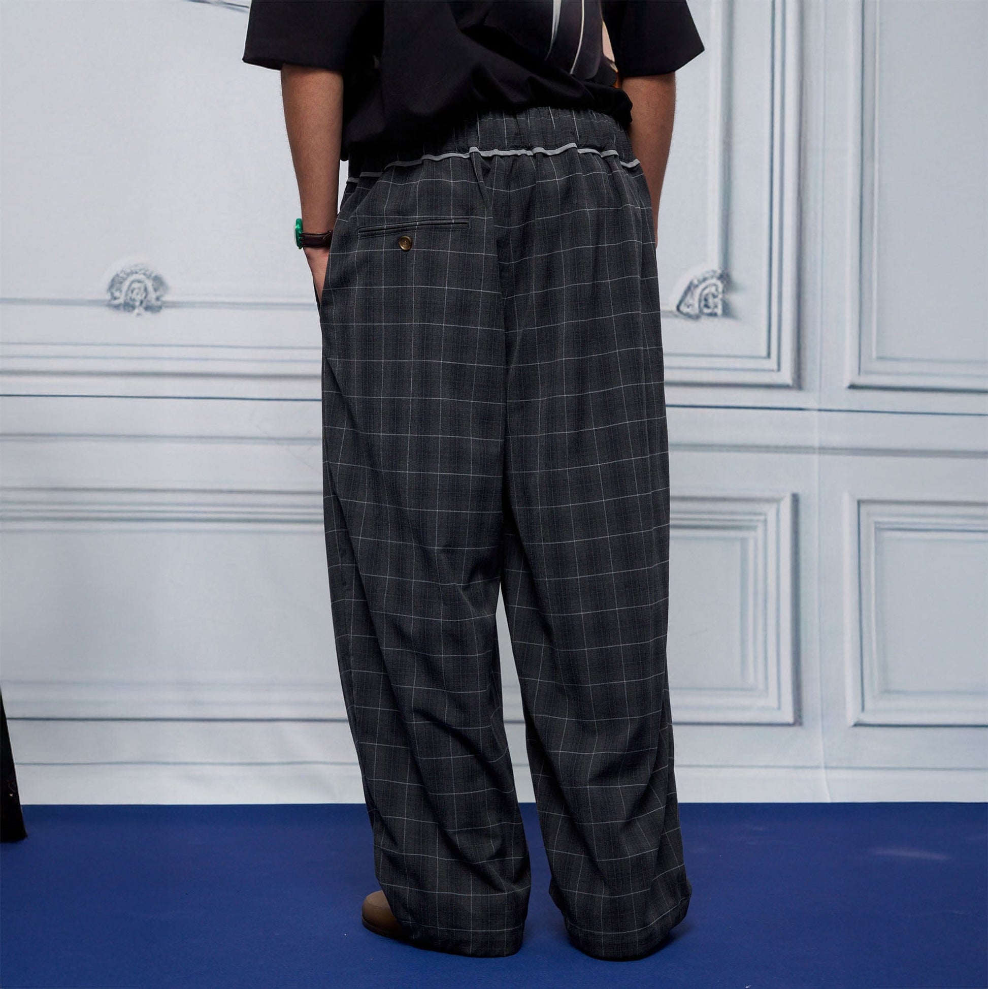 UNLIMITED MOTE Pleated Drawstring Wide-Leg Pants-Pants-S-Check-Free Shipping Leatheretro