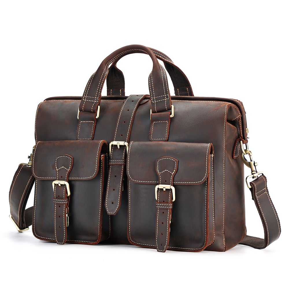 Genuine Leather Business Handbag - Large Storage First Layer Cowhide Bag-Briefcase-Brown-Free Shipping Leatheretro