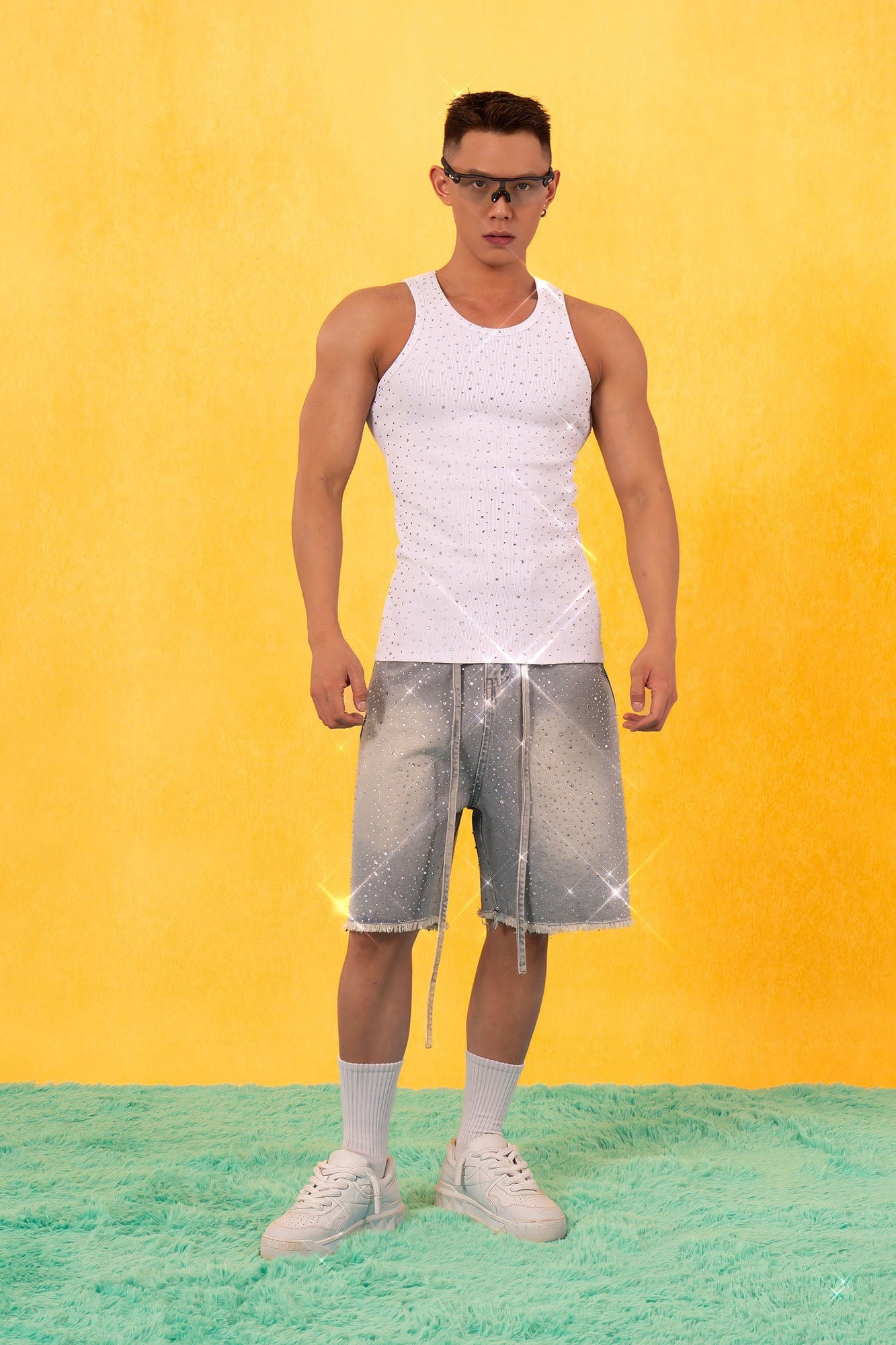 CLP Diamond Fringe Strap Belt Denim Shorts Blue-Shorts-S-Free Shipping Leatheretro