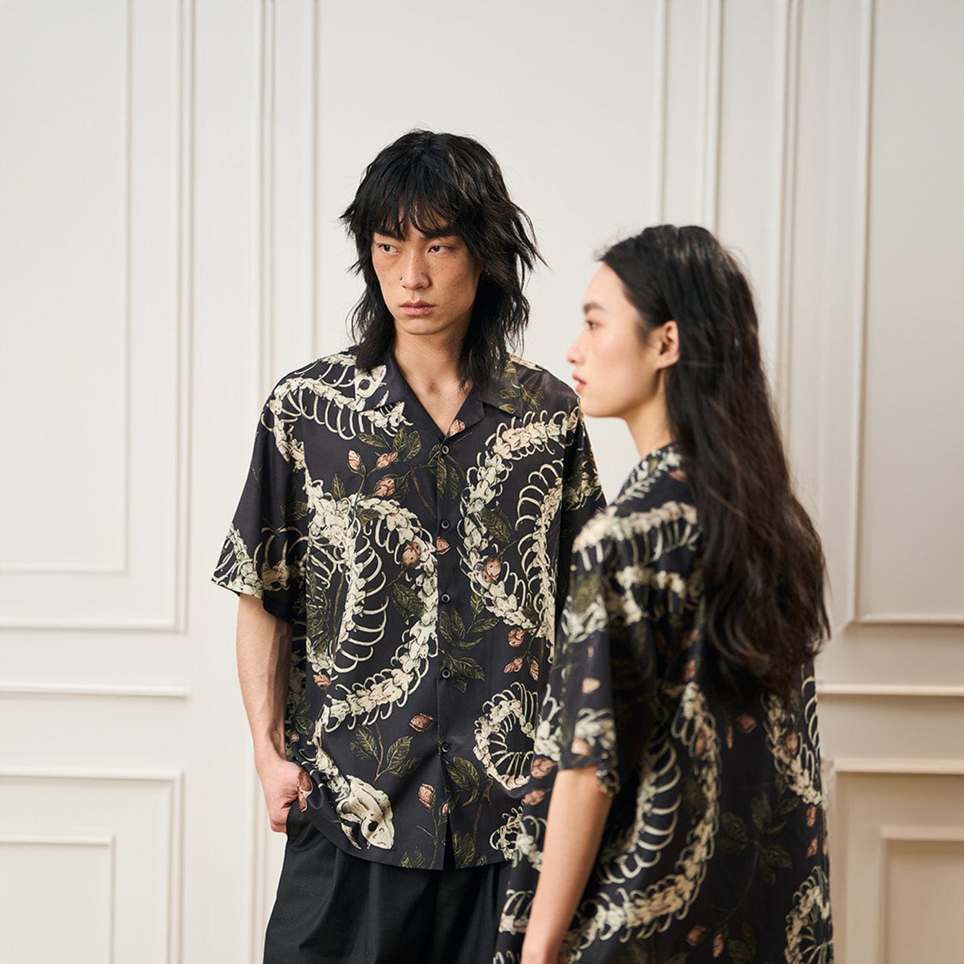 EPIC POETRY Floral Serpent Skeleton Half Shirt-Half shirt-S-Free Shipping Leatheretro