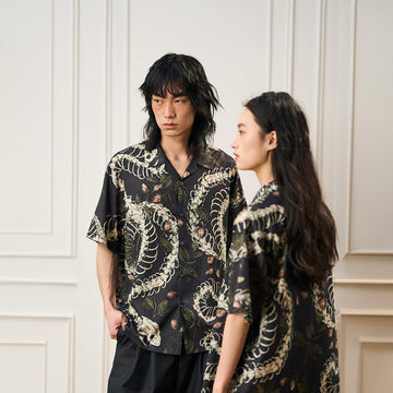 EPIC POETRY Floral Serpent Skeleton Half Shirt-Half shirt-S-Free Shipping Leatheretro