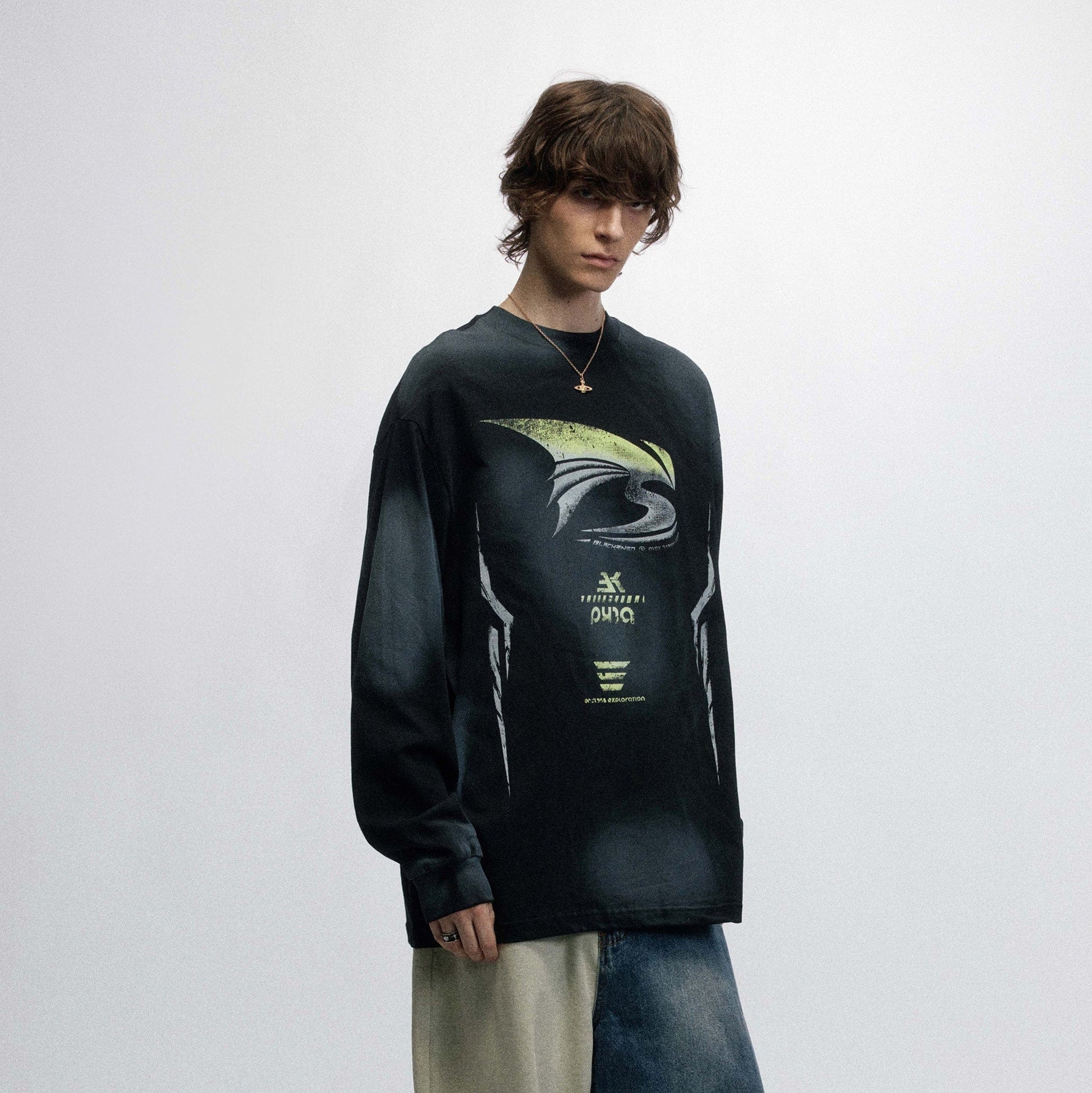 OVDY Faded Racing Graphics Long-Sleeve Tee-L/S Tee-S-White-Free Shipping Leatheretro