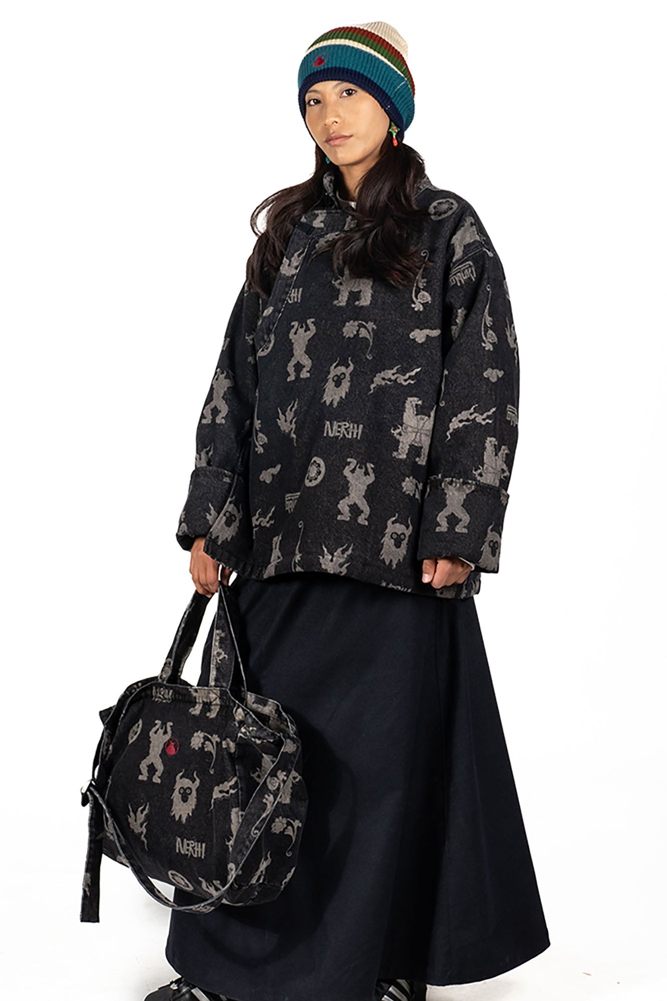 NERHI Tribal Totem Fleece Denim Jacket-Jacket-S (Preorder)-Free Shipping Leatheretro