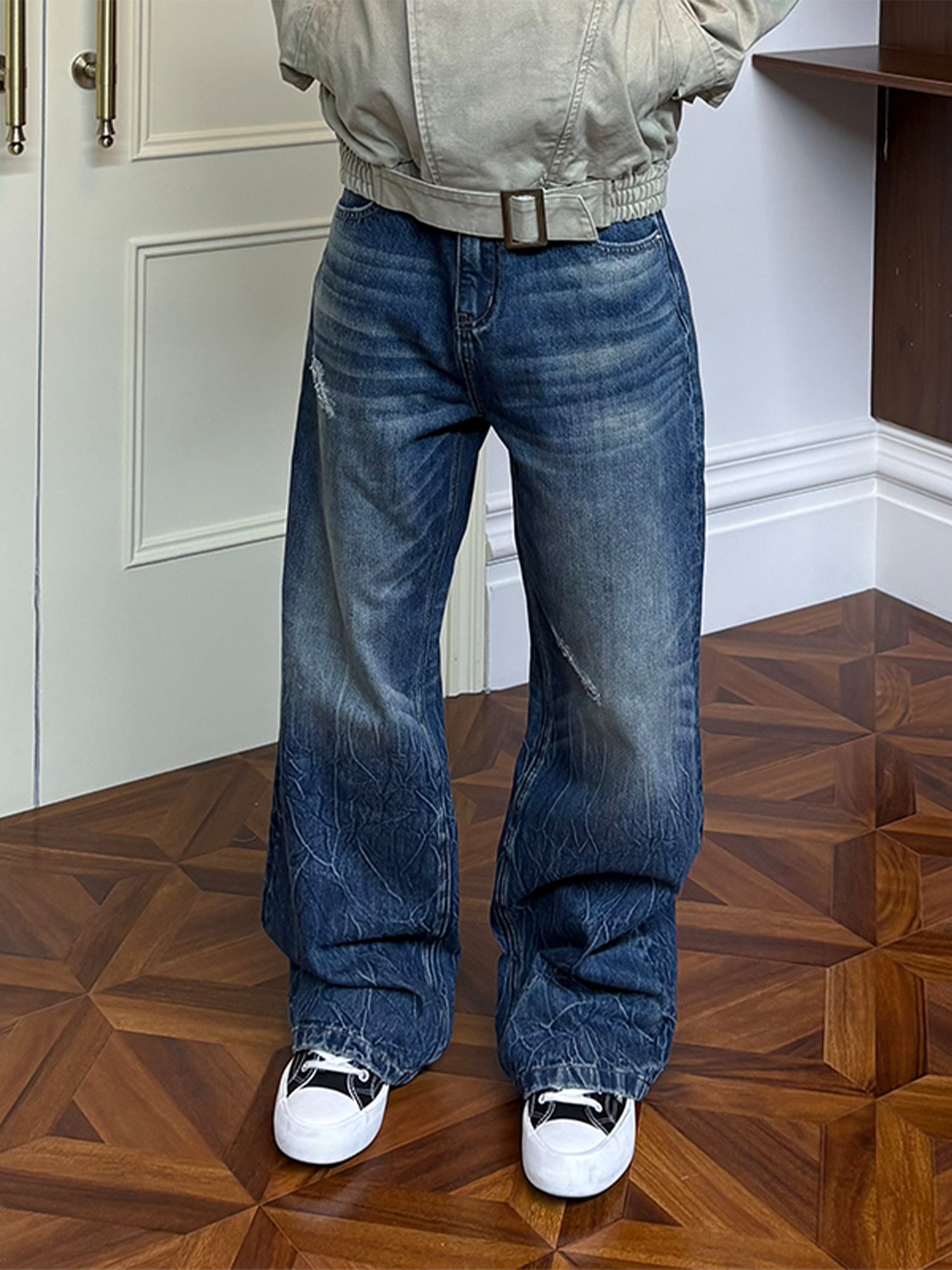 KREATE Whisker Washed Straight-Leg Jeans-Jeans-S (Preorder)-Light Gray-Free Shipping Leatheretro