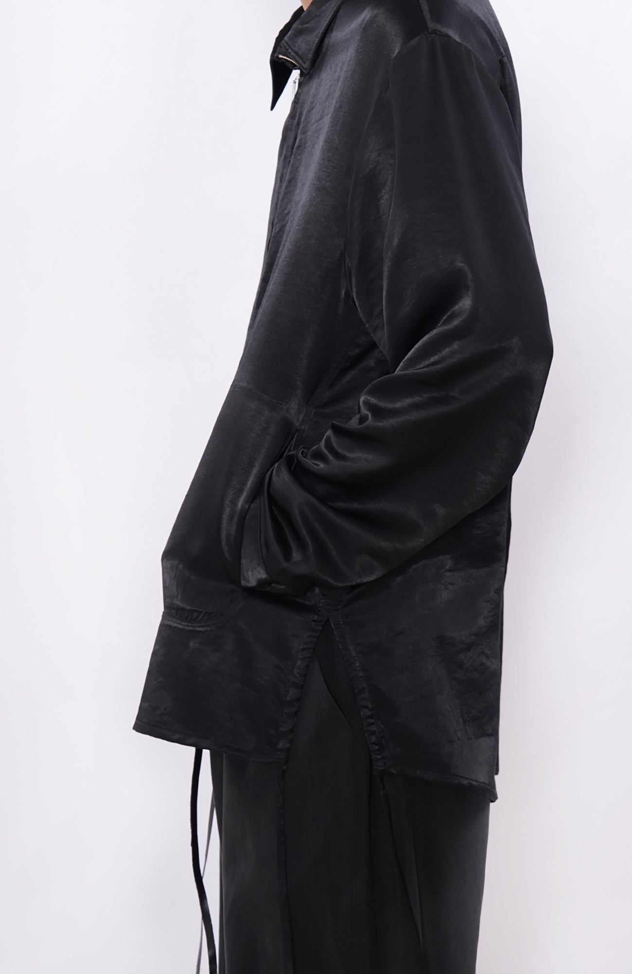 7440 37 1 Satin-Sheen Side-Drawstring Zip Shirt-Shirt-S (Preorder)-Free Shipping Leatheretro