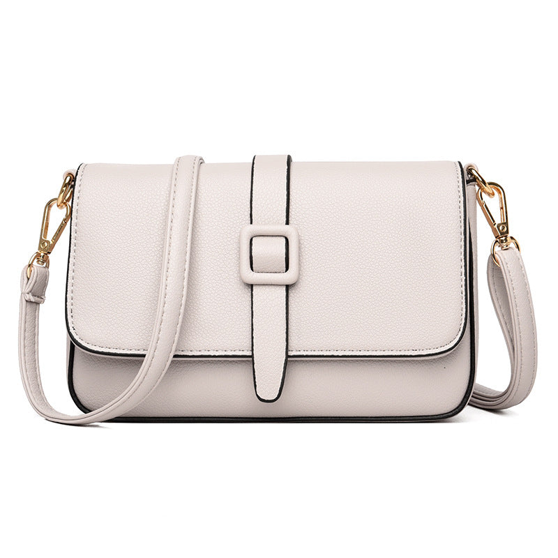 Women’s Small Square Crossbody Bag - Minimalist Leather Flap Bag-Crossbody Bag-Light Grey-Free Shipping Leatheretro