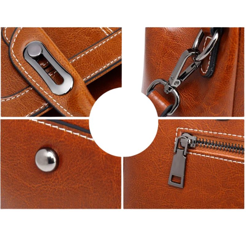 Genuine Leather Women Handbag – Top Handle Crossbody Messenger Bag-Handbags-Brown-Free Shipping Leatheretro