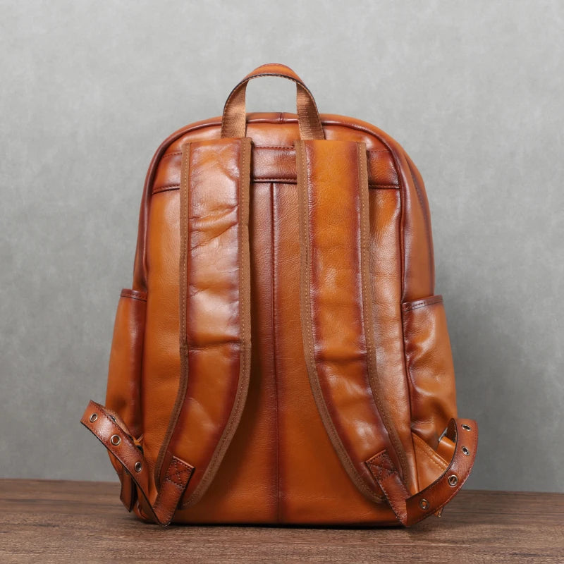 Genuine Leather Men Vintage Laptop Bag - Large Capacity Travel Backpack-Backpacks-Coffee-Free Shipping Leatheretro