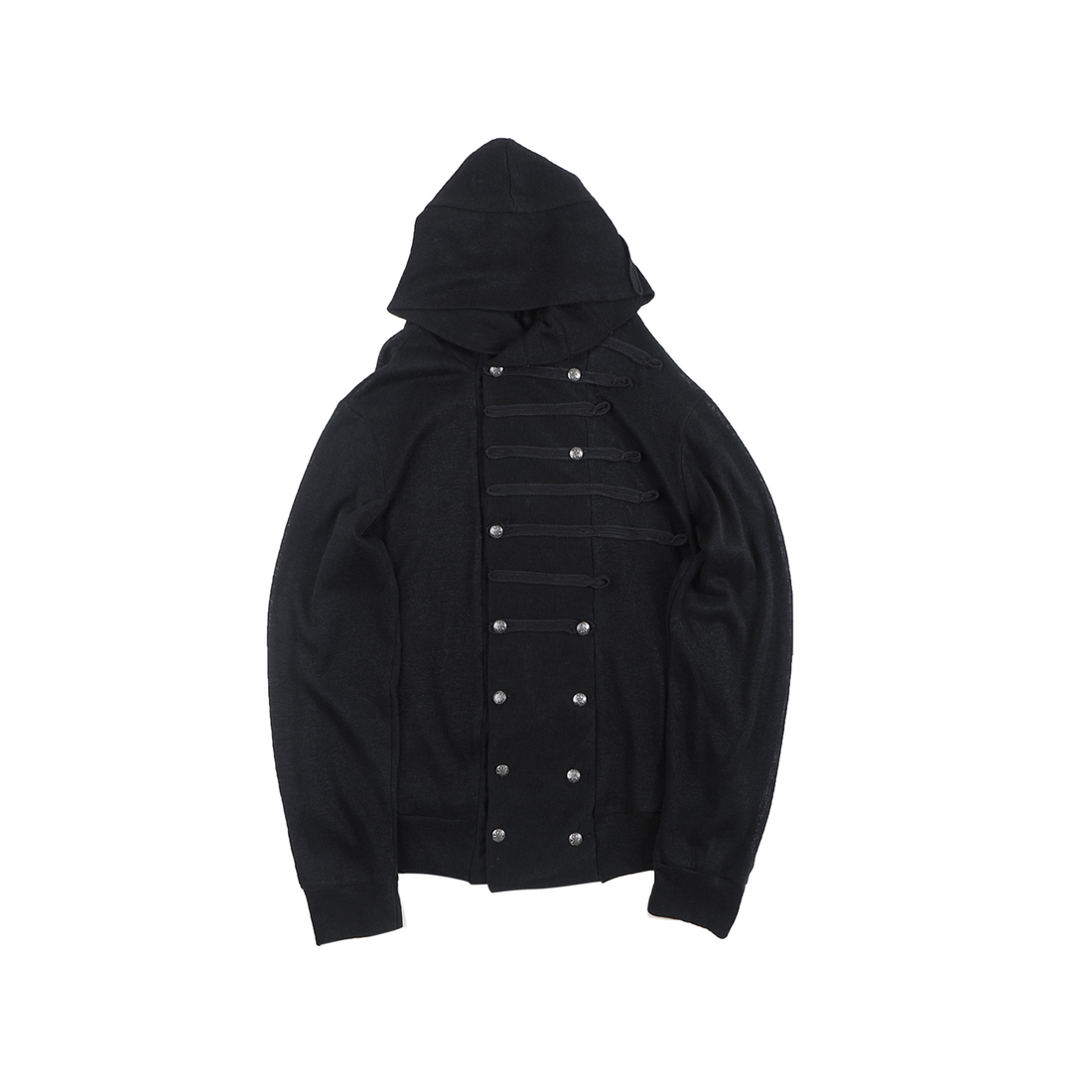 WHISTLEHUNTER Military Tape-Trim Hooded Cardigan-Jacket-S (Preorder)-Black-Free Shipping Leatheretro