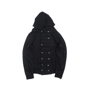 WHISTLEHUNTER Military Tape-Trim Hooded Cardigan-Jacket-S (Preorder)-Black-Free Shipping Leatheretro