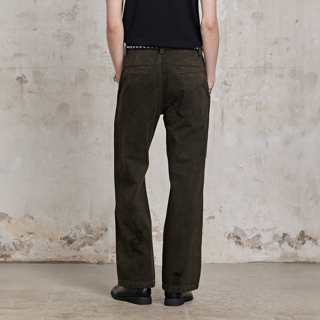 FACEONLAB Ripped Cracked Straight-Leg Pant-Pants-M-Free Shipping Leatheretro