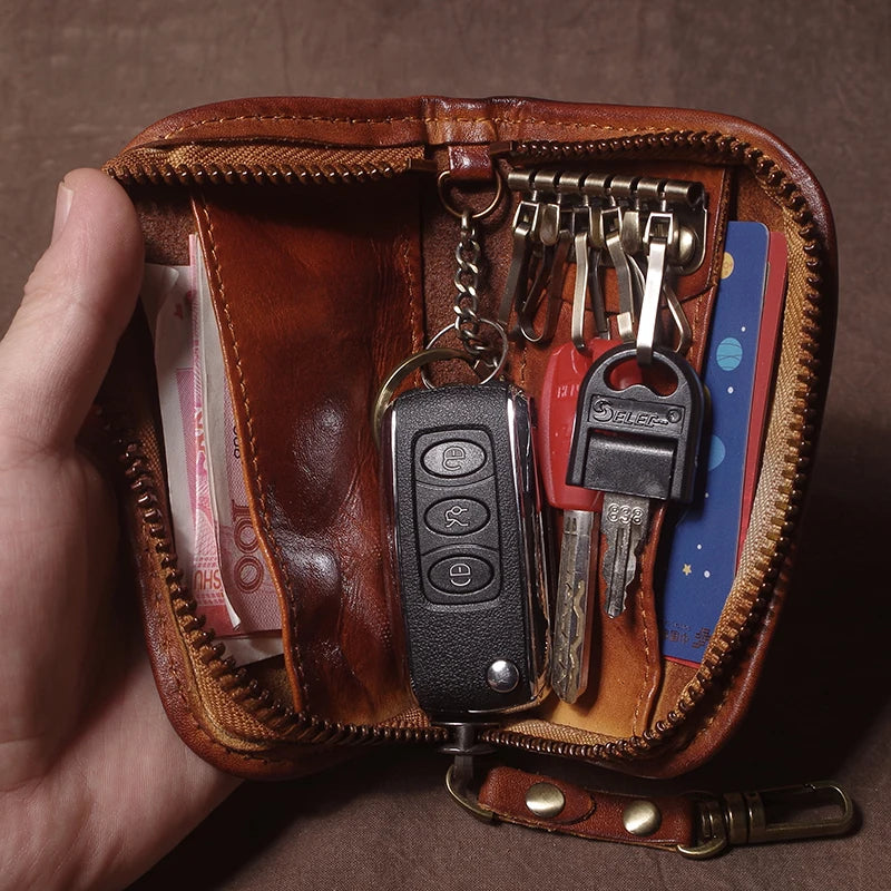 Vintage Luxury Genuine Leather Car Key Bag - Multipurpose Wallet Card Holder-Key Organizer-Dark Coffee-Free Shipping Leatheretro