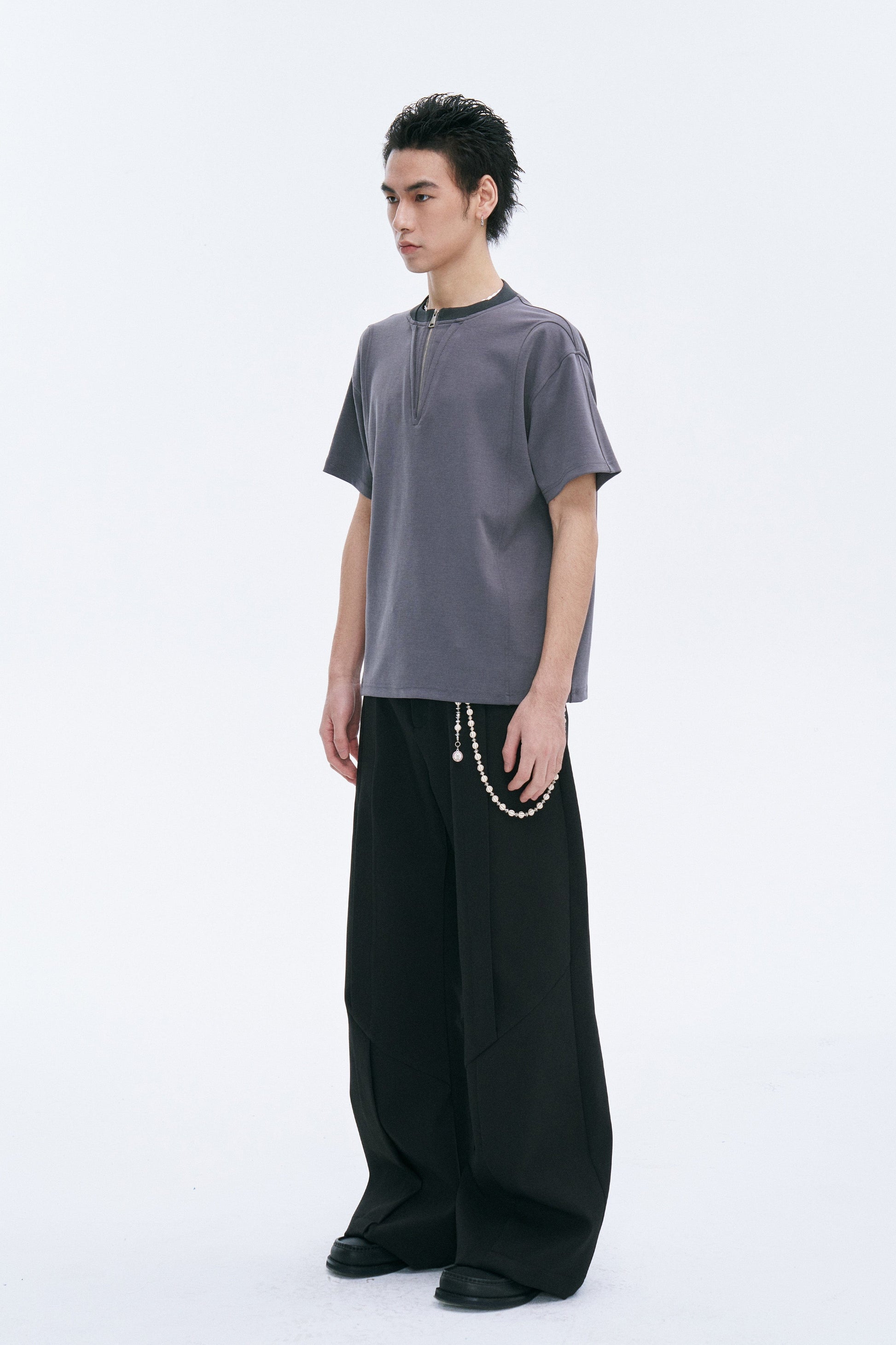 CATSSTAC Cross Spliced Dual-Zip T-Shirt-T Shirt-M-Black-Free Shipping Leatheretro