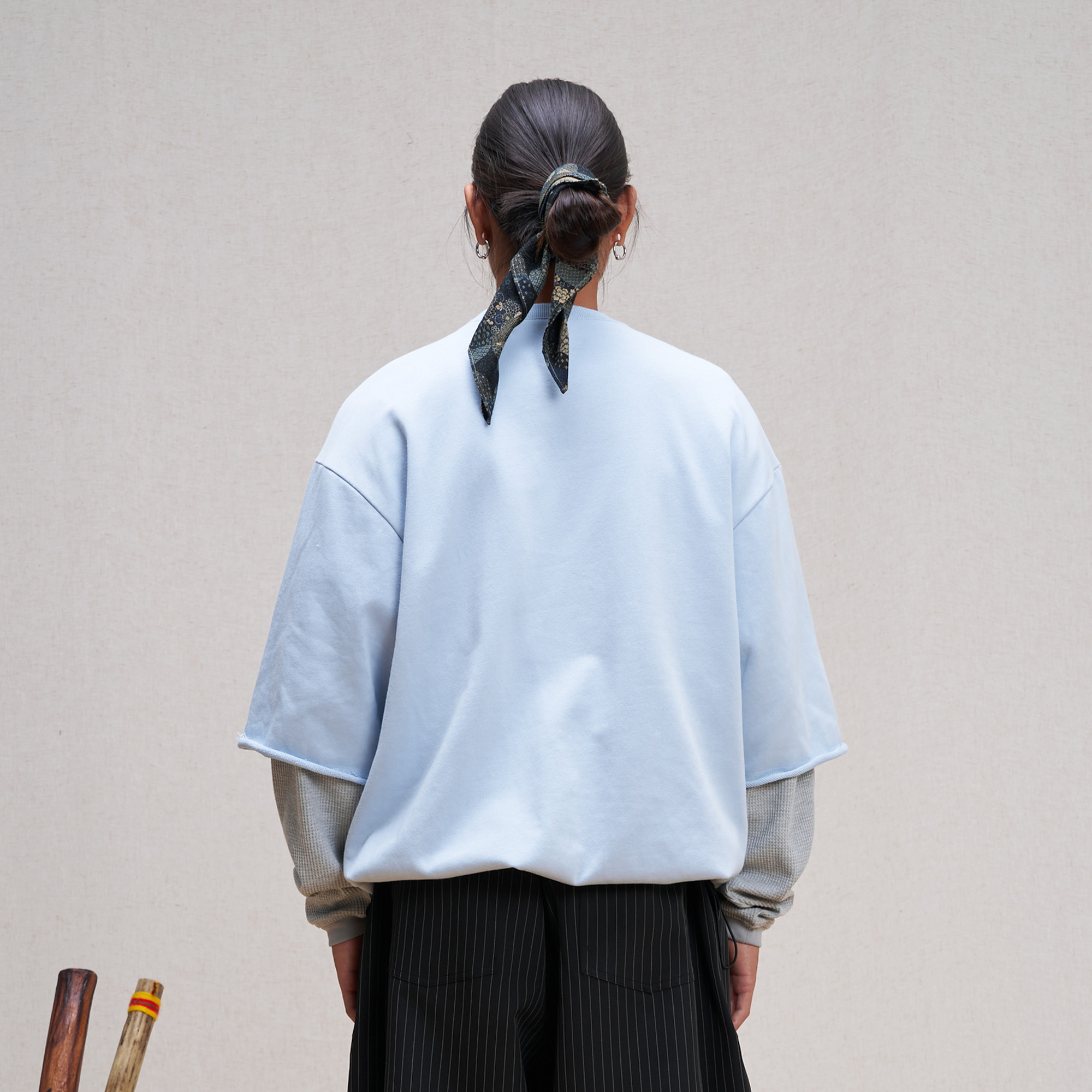 UNLIMITED MOTE Waffle Sleeve Layered Drawstring Hem Sweatshirt-Sweatshirt-XS-Dark Blue-Free Shipping Leatheretro