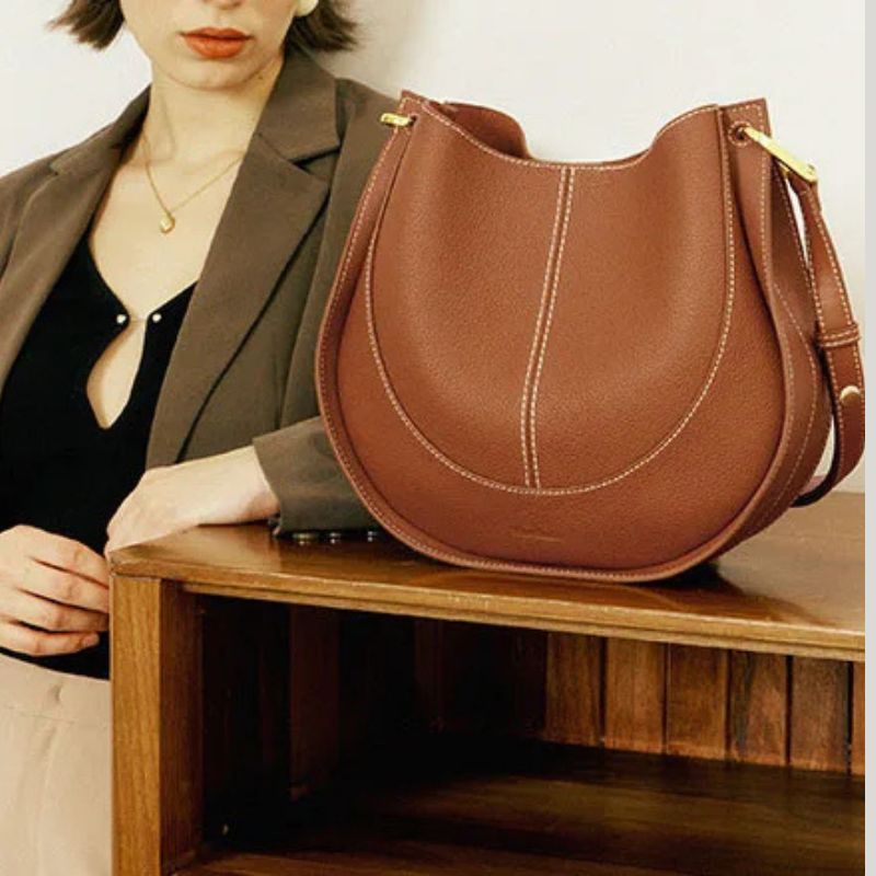 Luxury Soft Leather Crossbody Saddle Bag-Handbags-Beige-Free Shipping Leatheretro