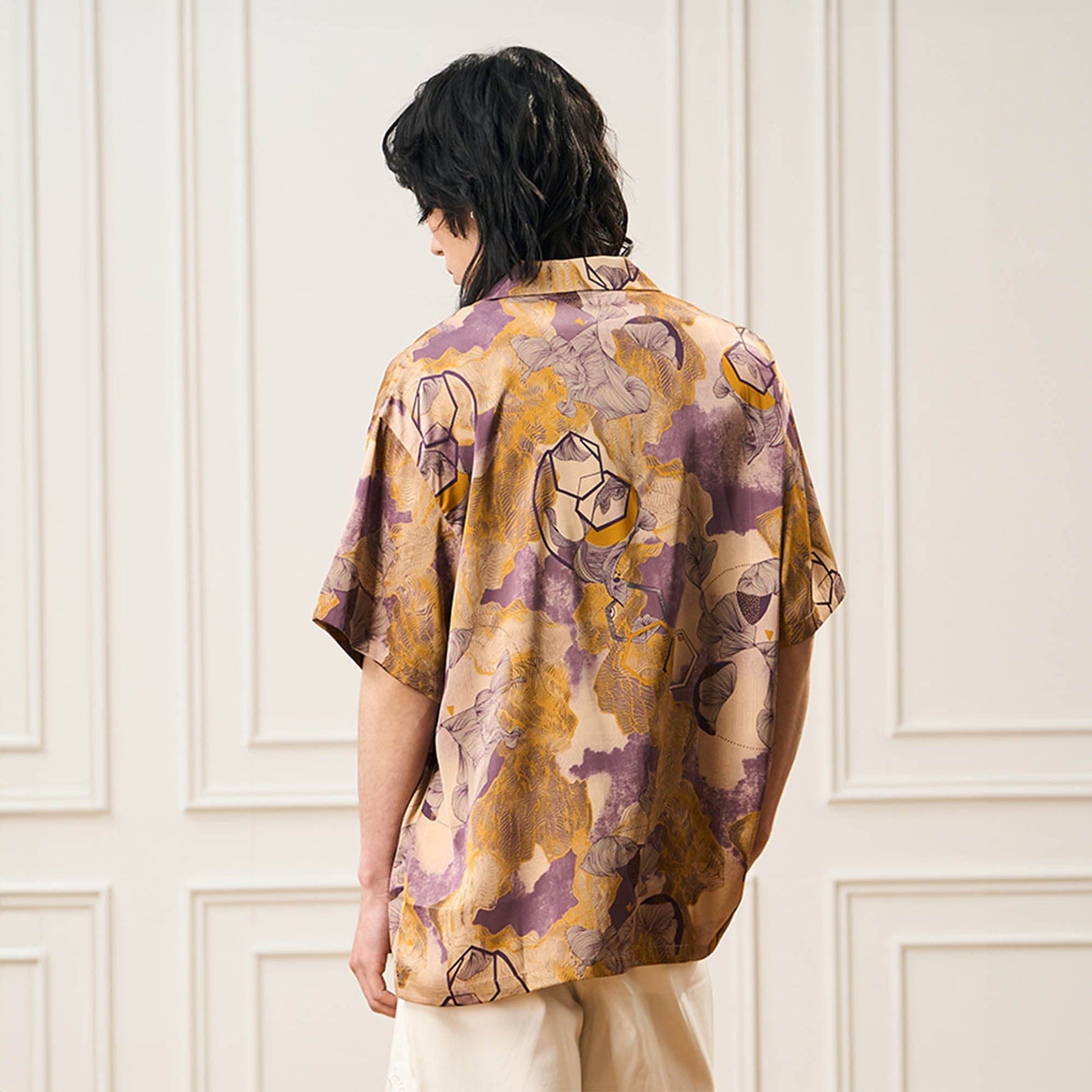 EPIC POETRY Botanic Geometry Satin Cuban Half Shirt-Half shirt-S-Free Shipping Leatheretro