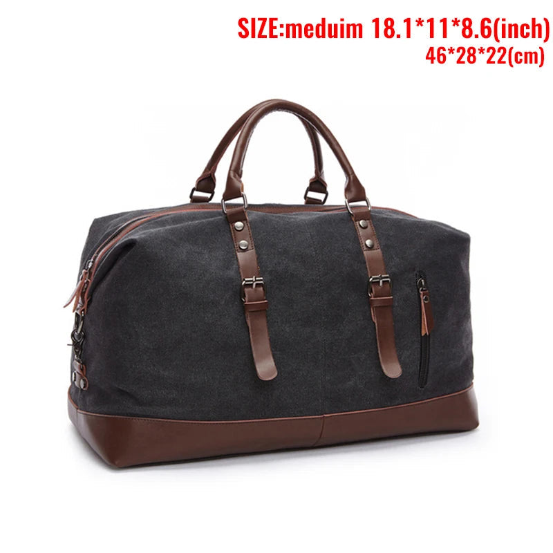 Canvas Men's Carry-On Luggage and Duffel Bag-Duffel Bags-Medium-Black-Free Shipping Leatheretro
