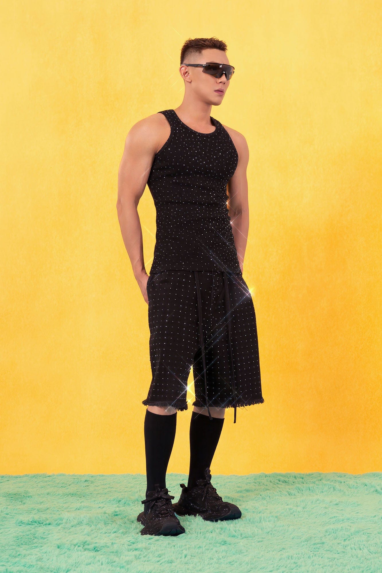 CLP Sparkle Diamond Ribbed Tank Top-Tank Top-S-Black-Free Shipping Leatheretro