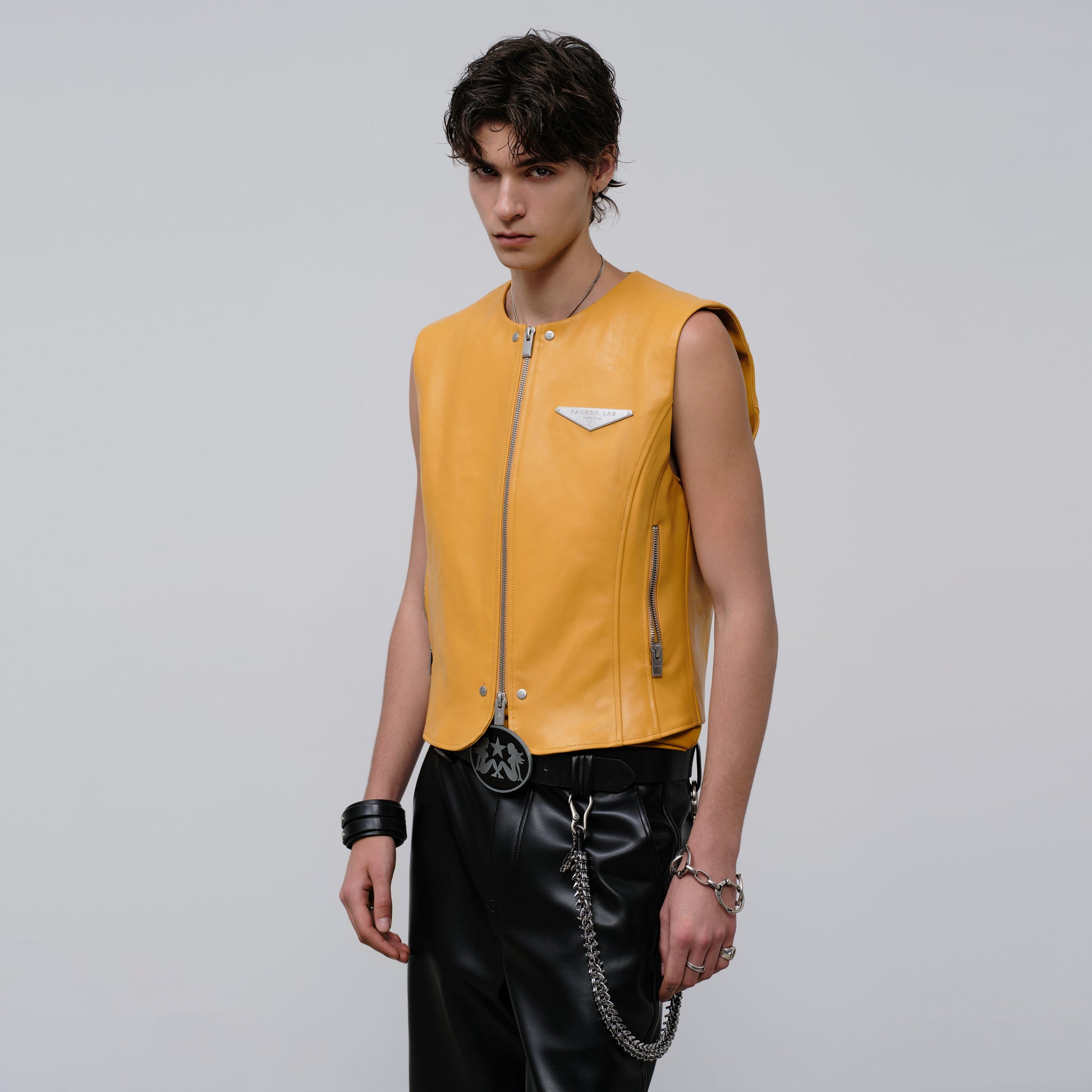 FACEONLAB Reversible Moto Leather Vest Orange-Vest-M-Free Shipping Leatheretro
