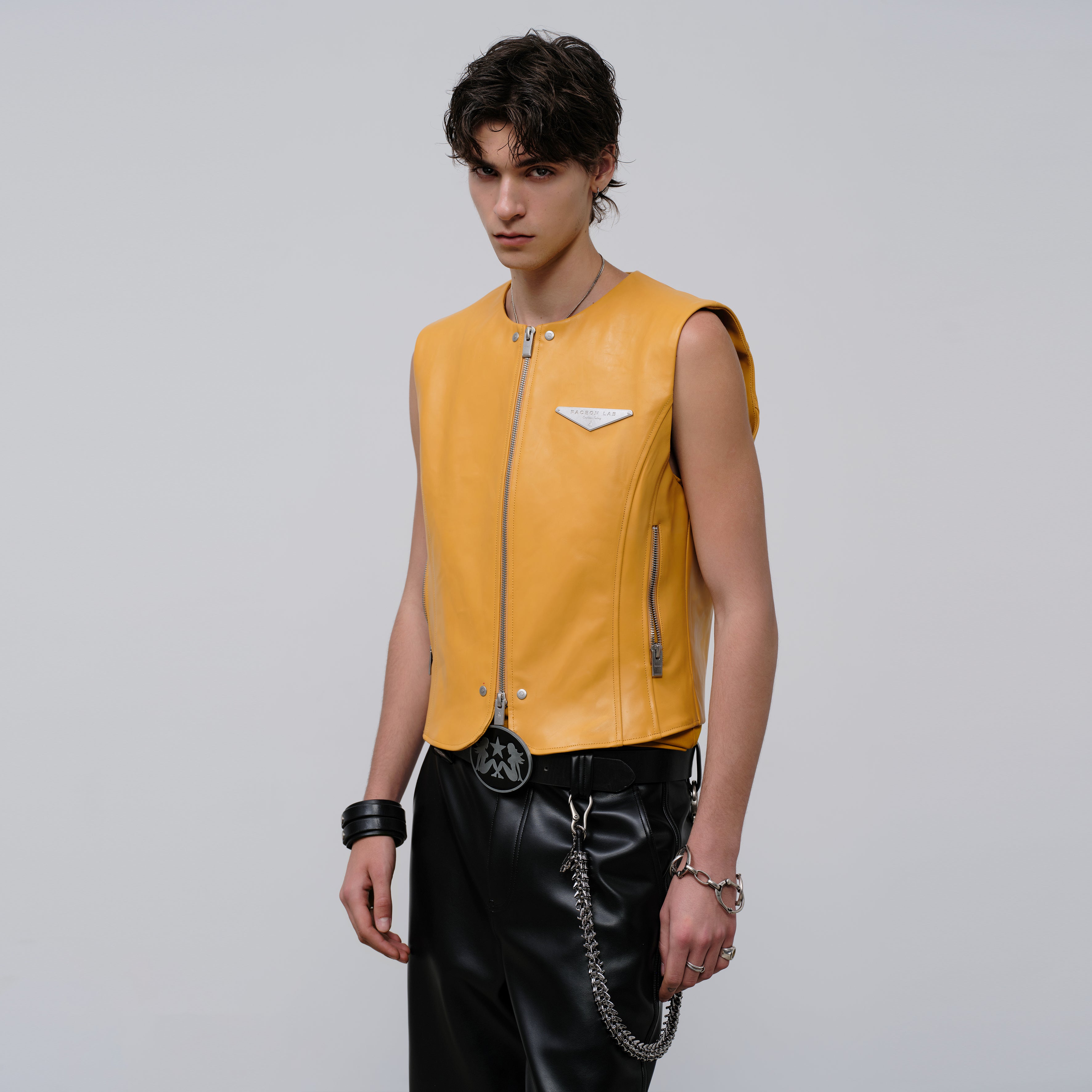 FACEONLAB Reversible Moto Leather Vest Orange-Vest-M-Free Shipping Leatheretro