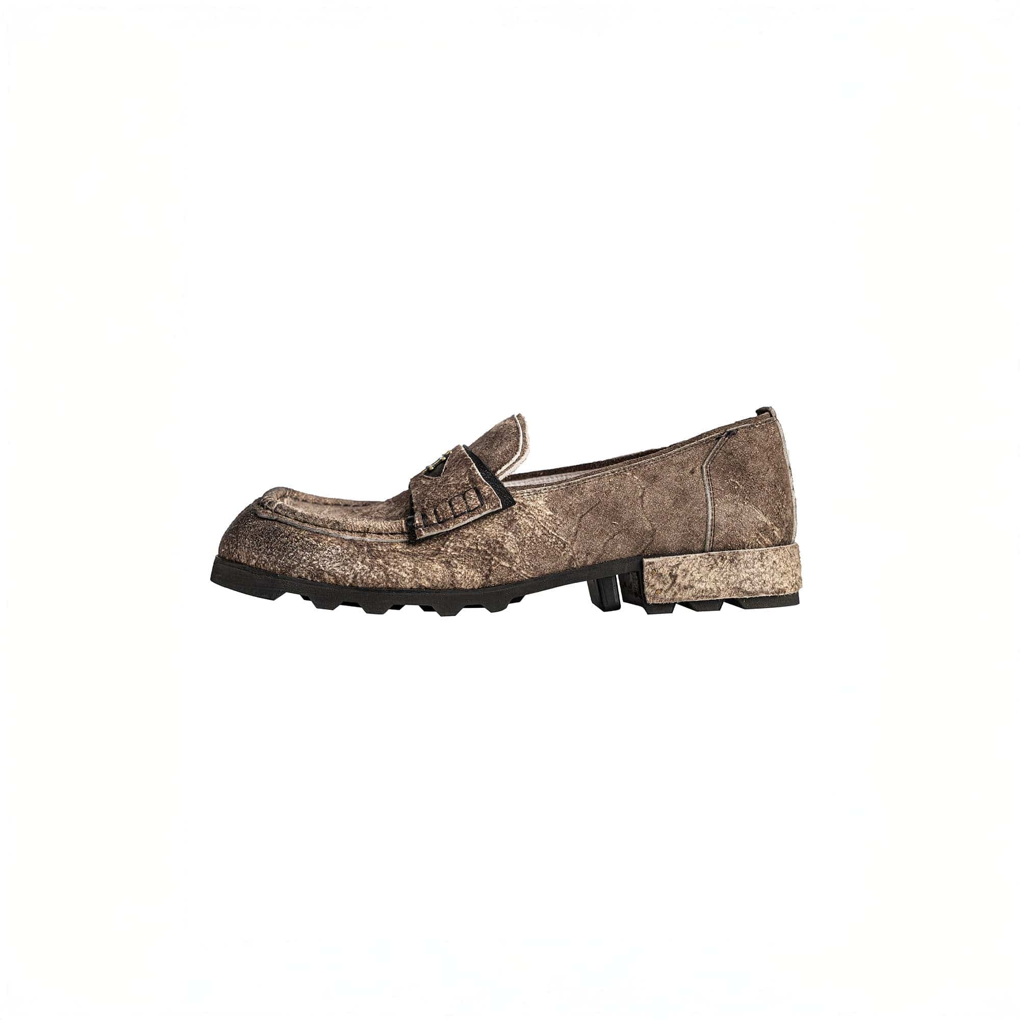 REWRITE Distressed Cowhide Saddle Loafers-Shoes-38.5-Free Shipping Leatheretro