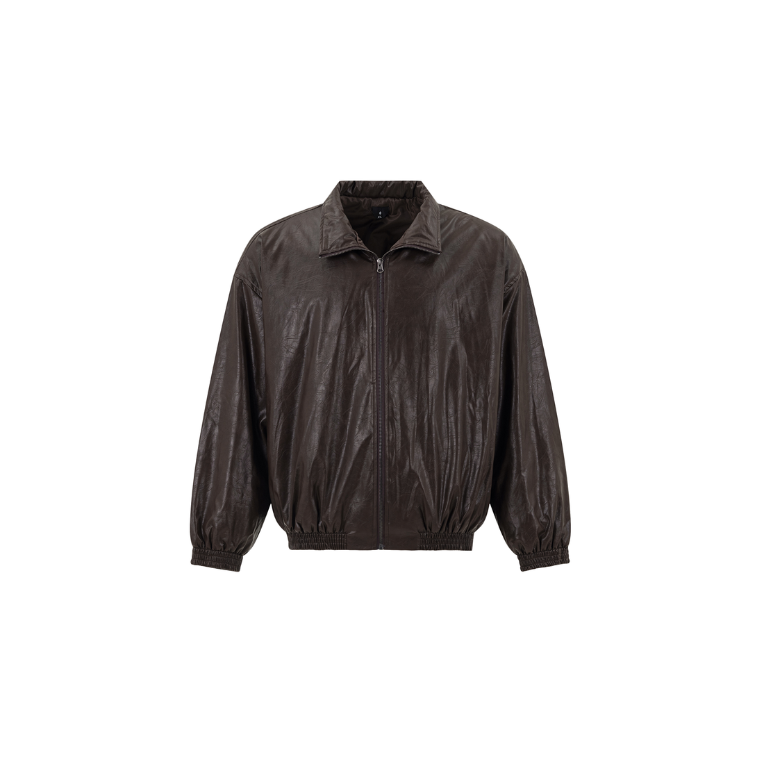 OVDY Faux Leather Crinkle Stand-Collar Jacket-Jacket-S-Coffee-Free Shipping Leatheretro