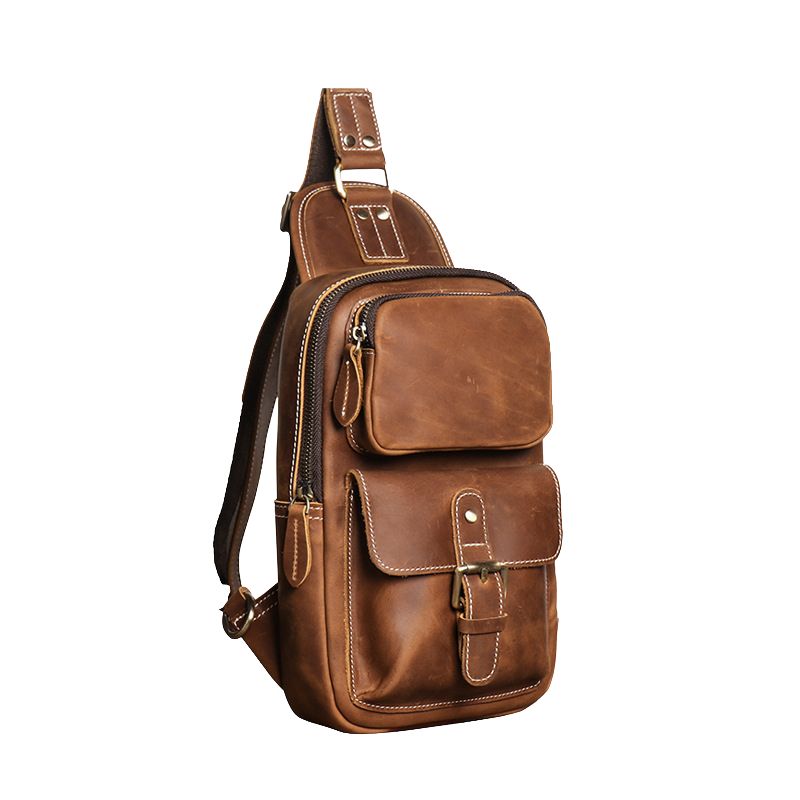 European and American Men's Crazy Horse Leather Crossbody Chest Bag-Chest Bags-Black-Free Shipping Leatheretro