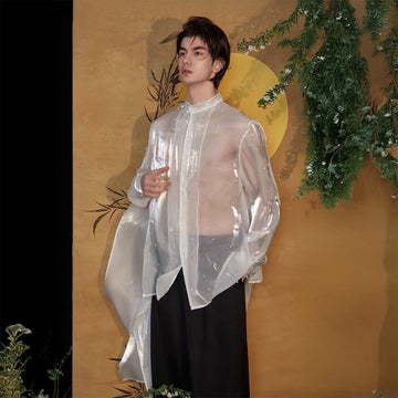 JIECHI Pearl Embroidered Layered Ribbon Organza Shirt-Shirt-M-Free Shipping Leatheretro