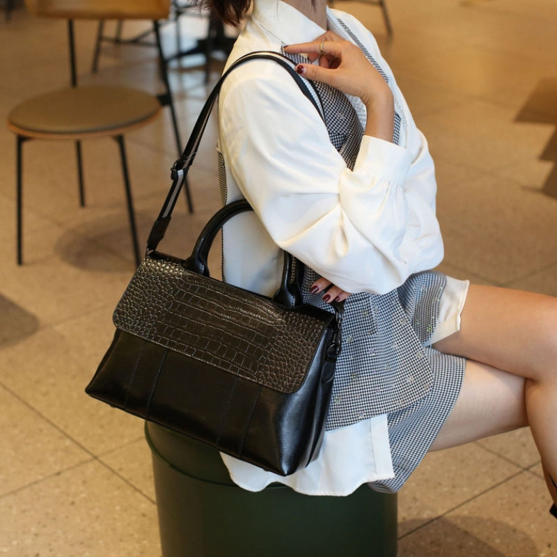 Women's Crossbody Shoulder Bag - Crocodile Pattern Sandwich Zipper Bag-Shoulder Bag-Black-Free Shipping Leatheretro