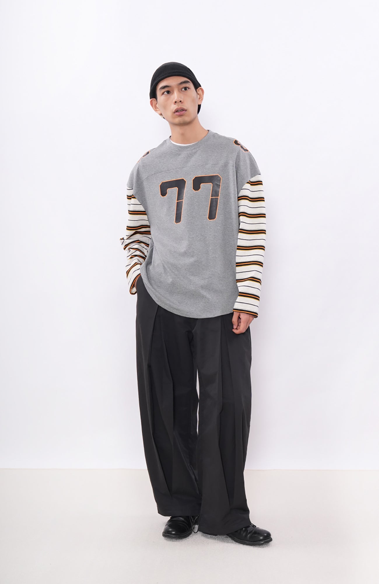 7440 37 1 77 Graphic Drop-Shoulder Stripe Jersey-L/S Tee-S (Preorder)-Free Shipping Leatheretro