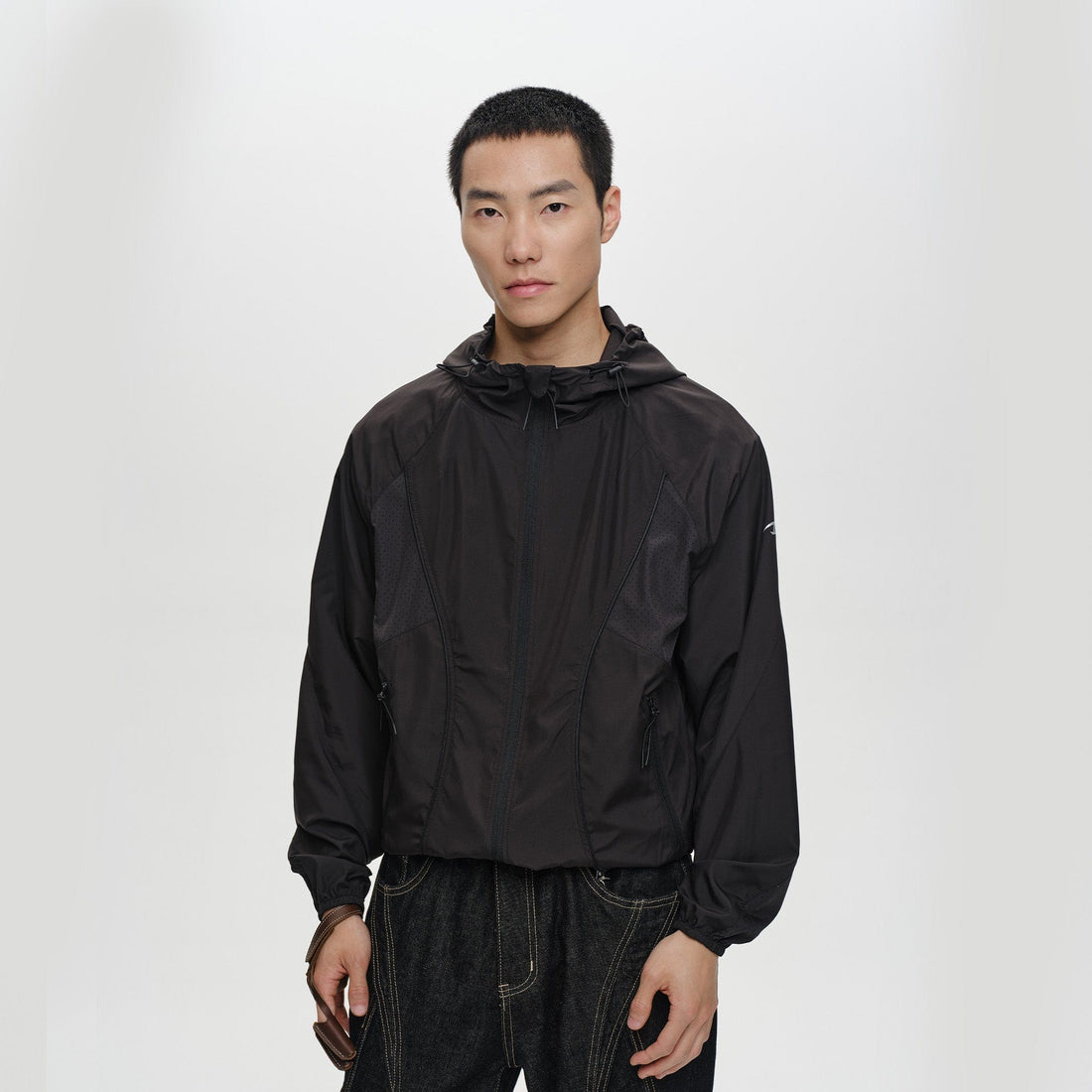 CATSSTAC Spliced Laser-Perforated Waterproof UV Production Hooded Jacket-Jacket-Black-M-Free Shipping Leatheretro