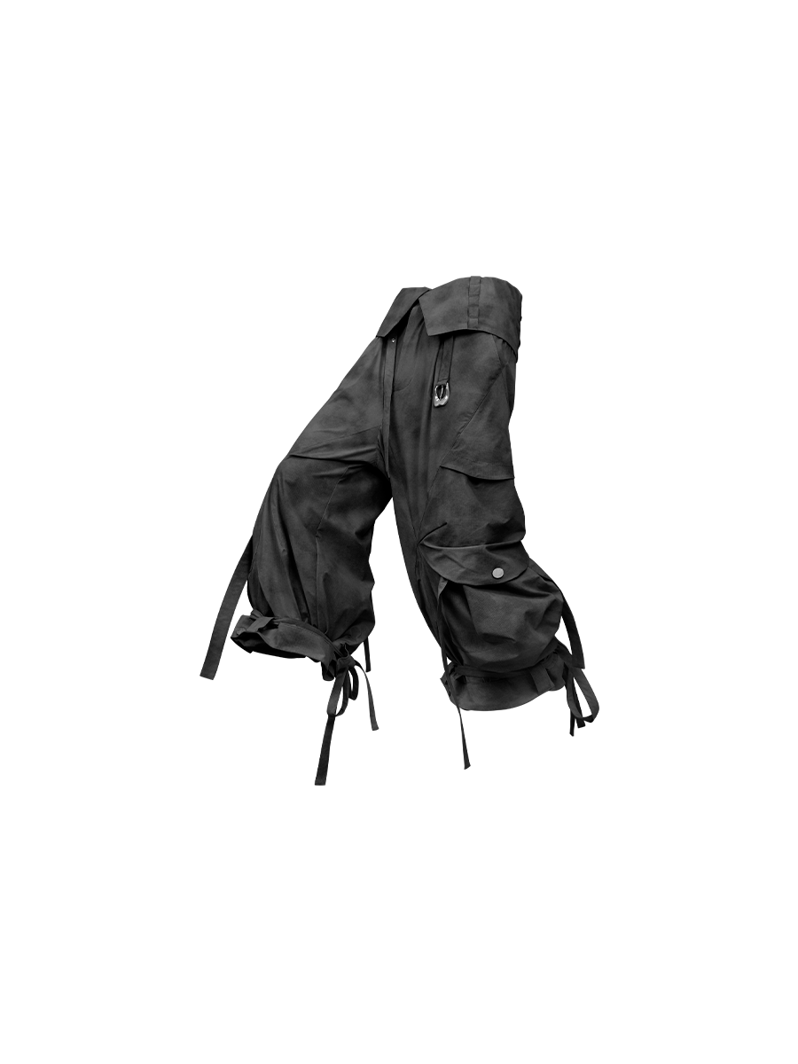 RELABEL Detachable Ruched Inverted Waist Cargo Pants-Pants-XS (Preorder)-Black-Free Shipping Leatheretro