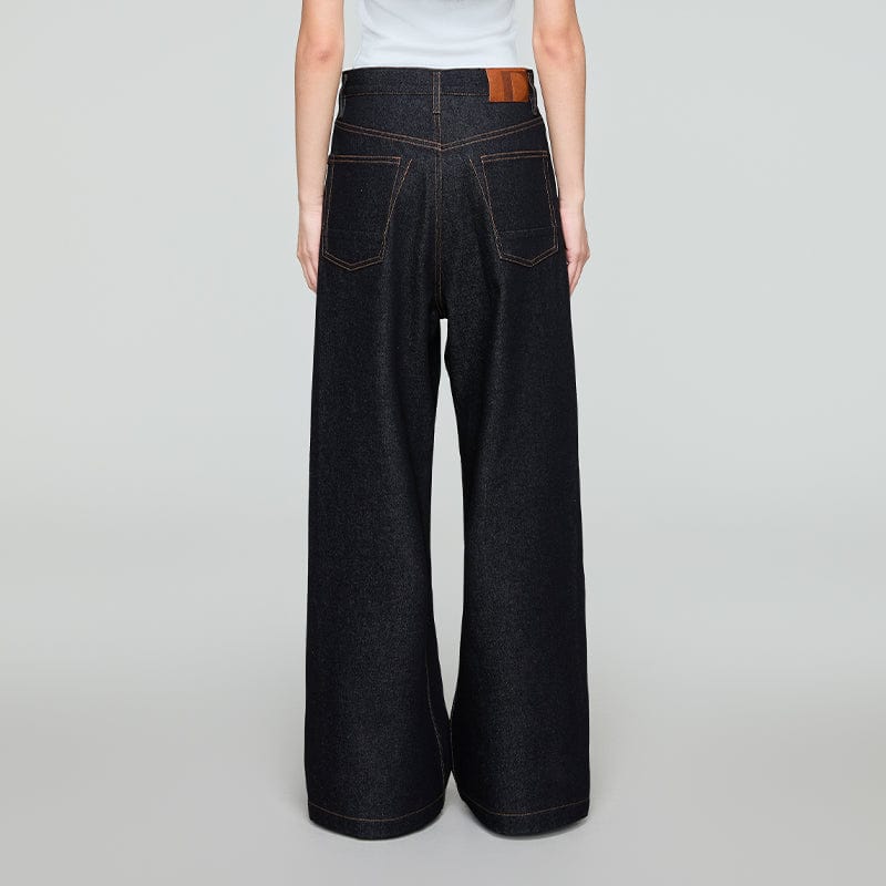 OPICLOTH Retro Washed Pleated Wide-Leg Jeans-Jeans-XS-Free Shipping Leatheretro