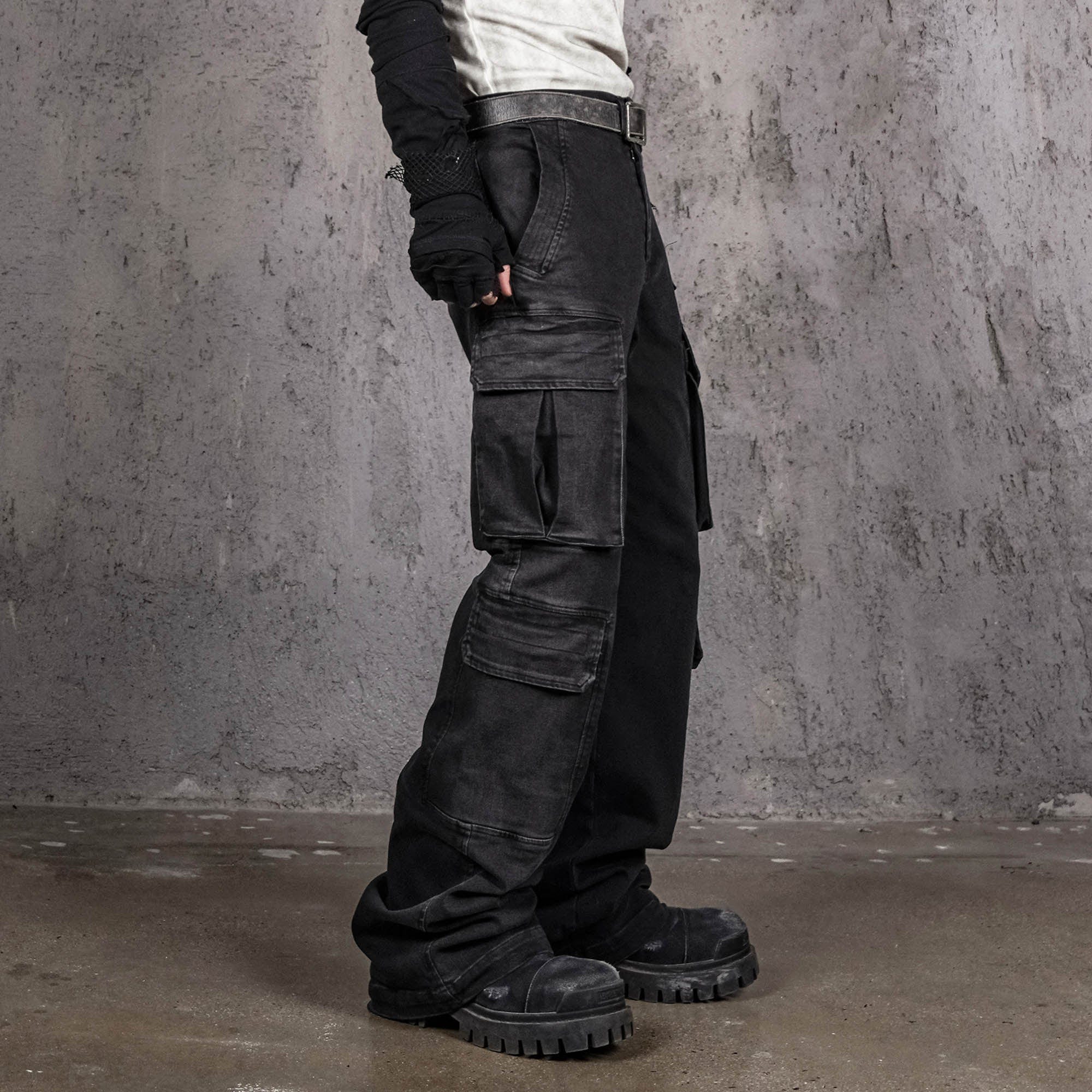 UNDERWATER Multi Pockets Gradient Jeans Black-Jeans-S-Free Shipping Leatheretro