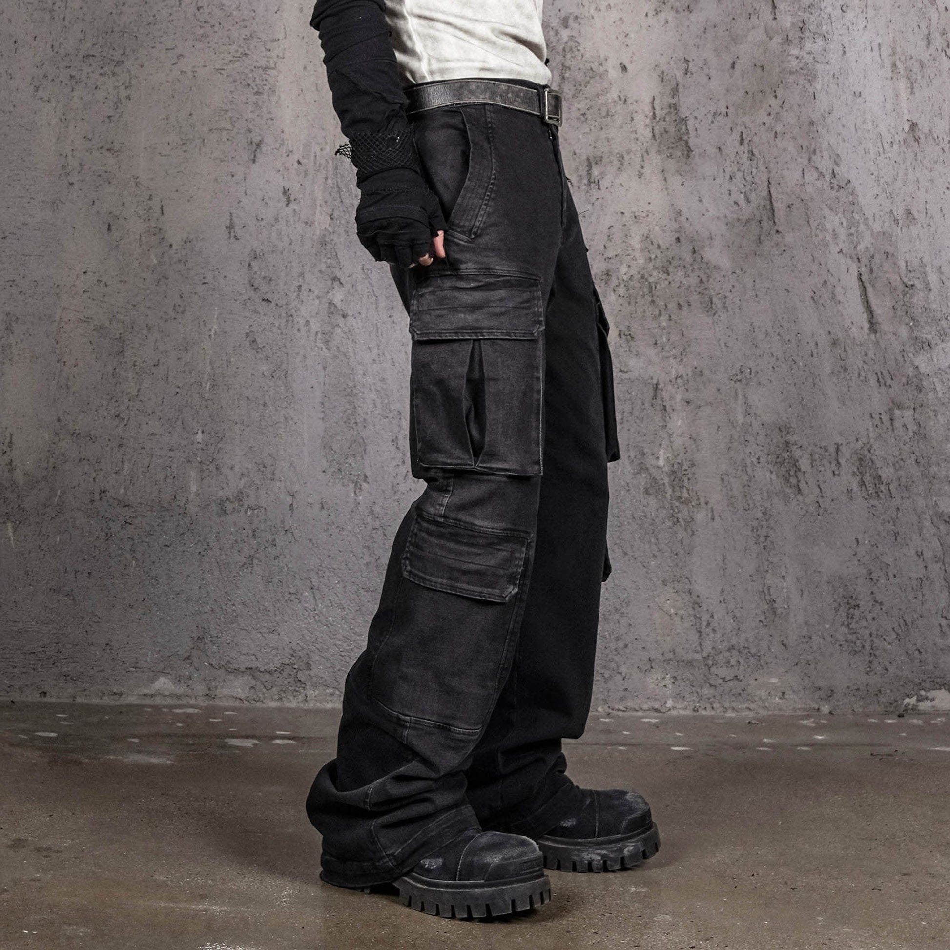 UNDERWATER Multi Pockets Gradient Jeans Black-Jeans-S-Free Shipping Leatheretro