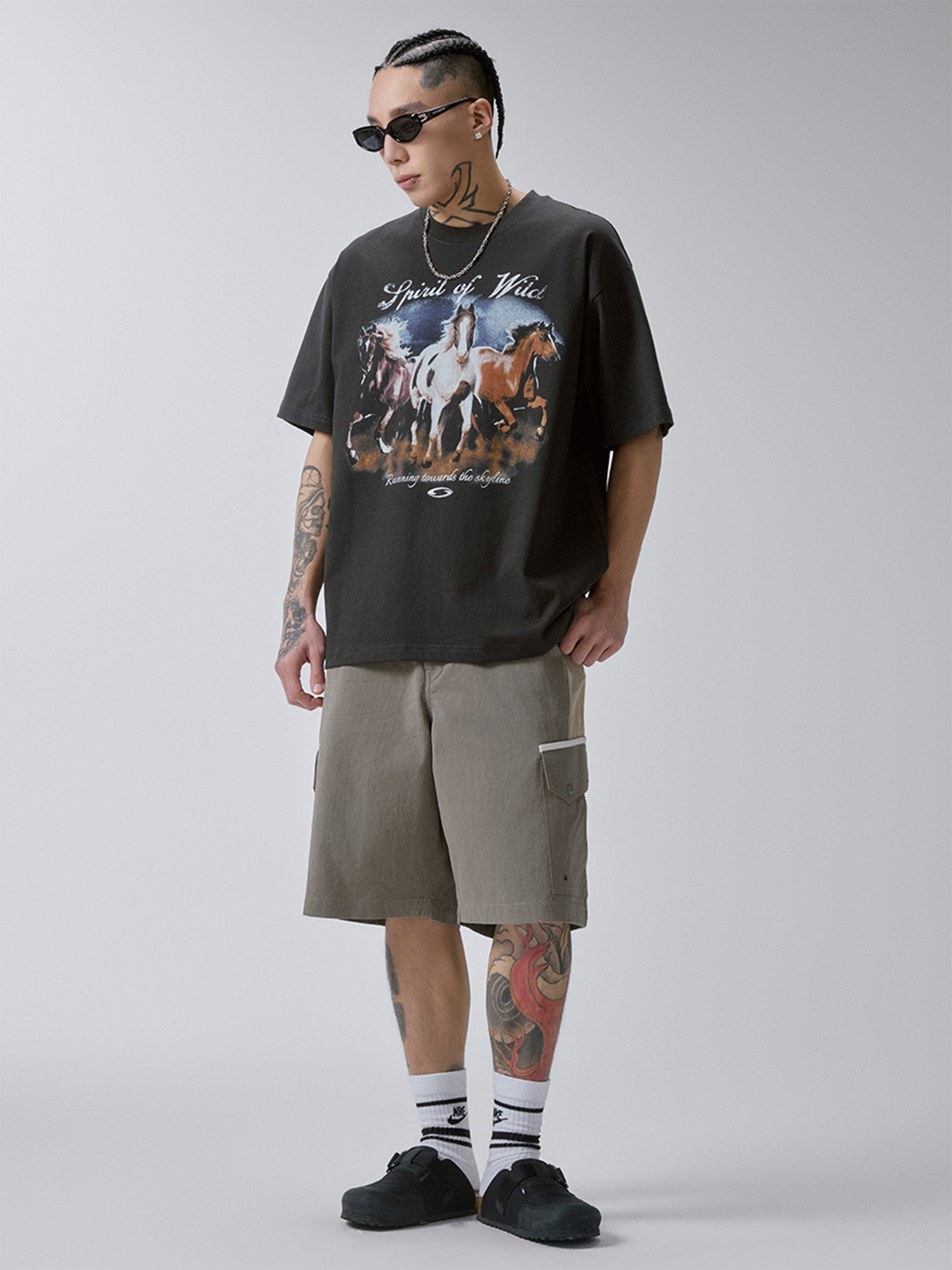 F2CE Washed Retro Horse Graphic T-Shirt-T Shirt-S-Free Shipping Leatheretro