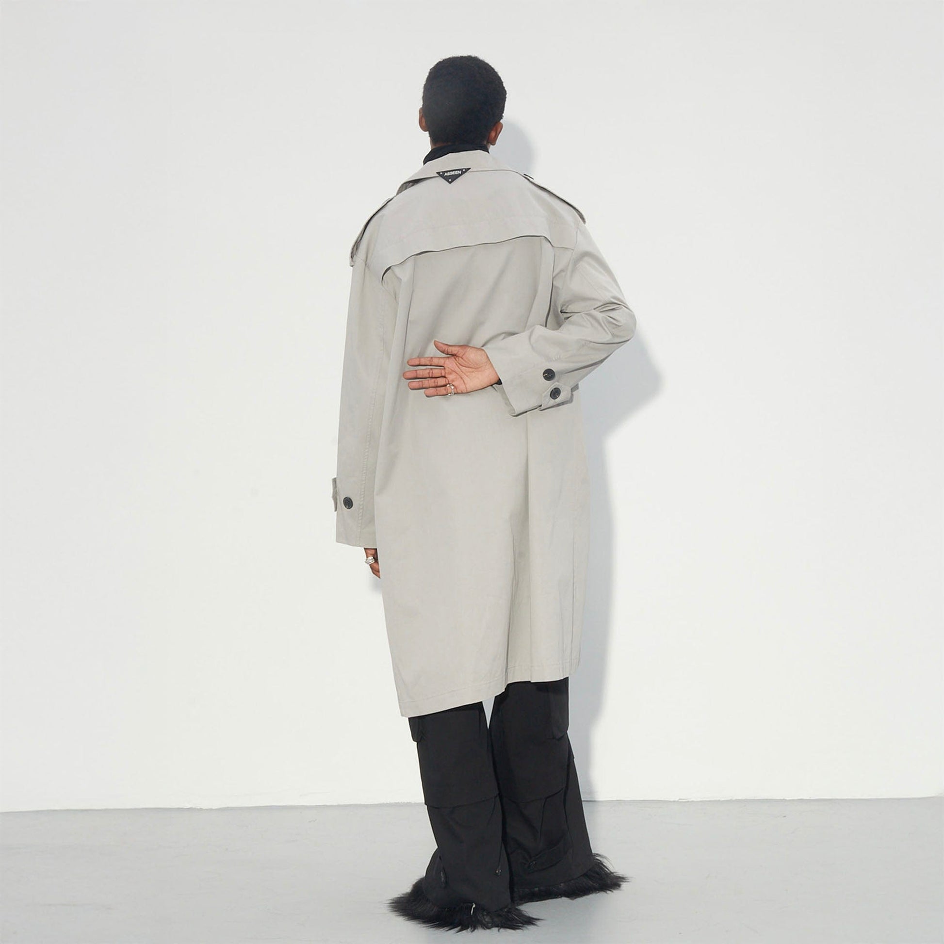 ASSEEN Utility Pocket Paneled Trench Coat-Jacket-M-Free Shipping Leatheretro